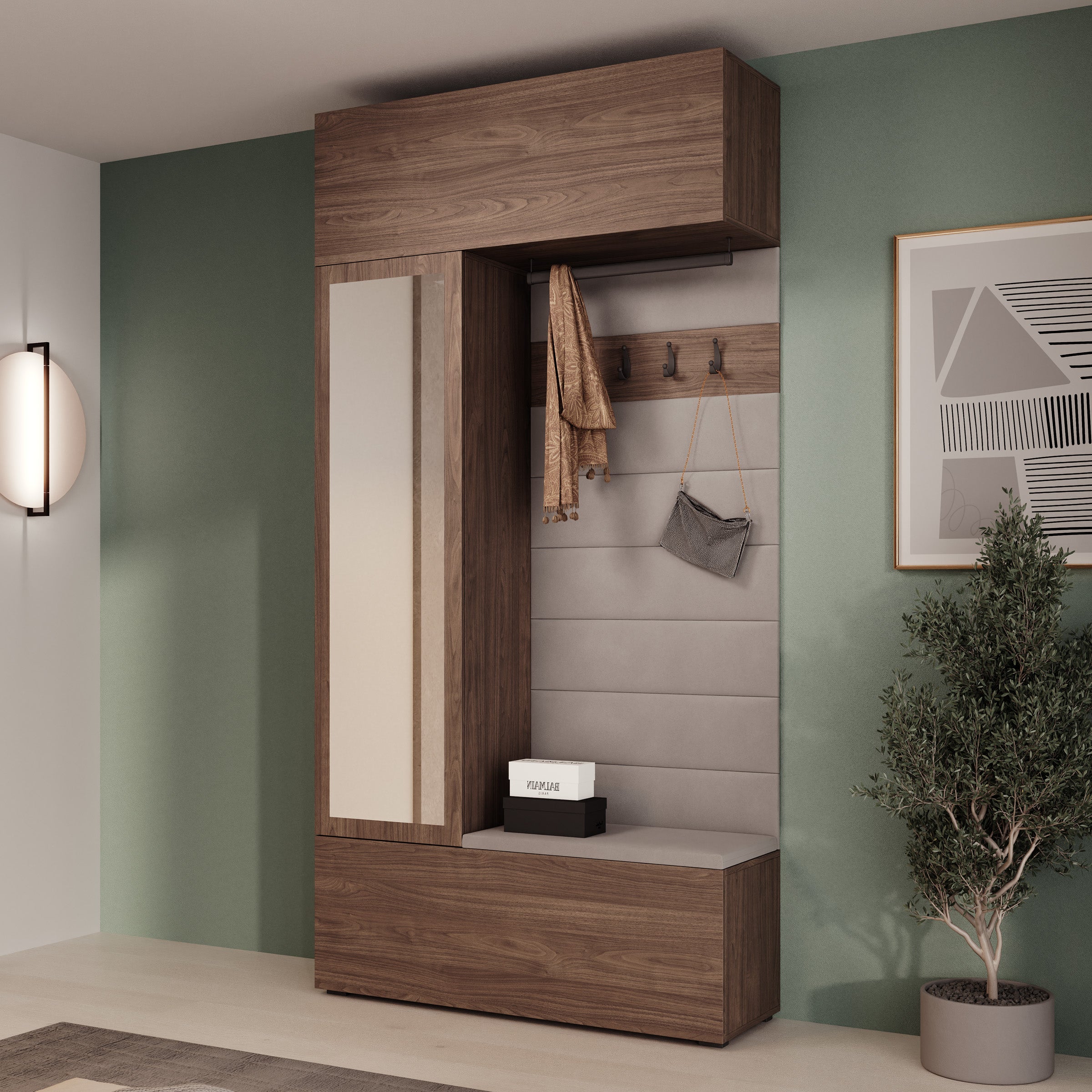 Telora - Halkast met deur - Walnootpatroon - 115x38x232 cm