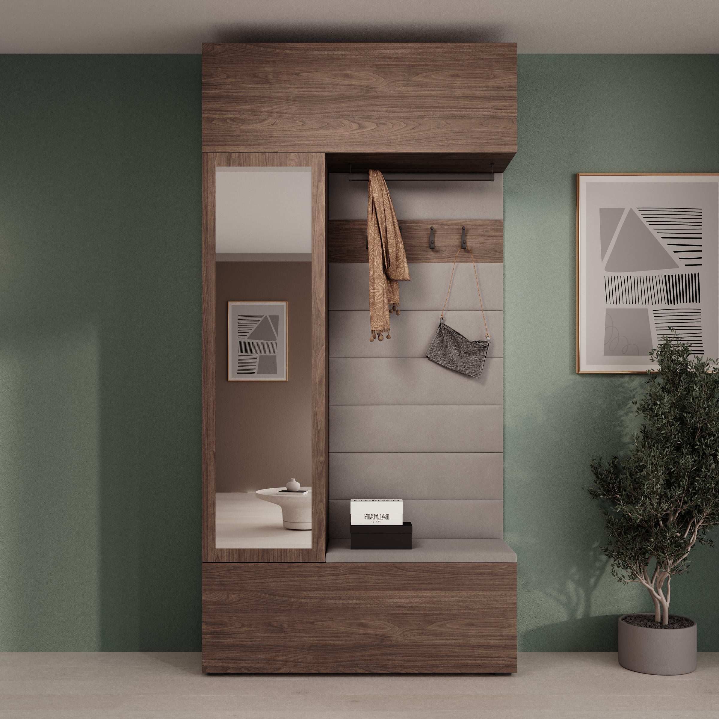 Telora - Halkast met deur - Walnootpatroon - 115x38x232 cm