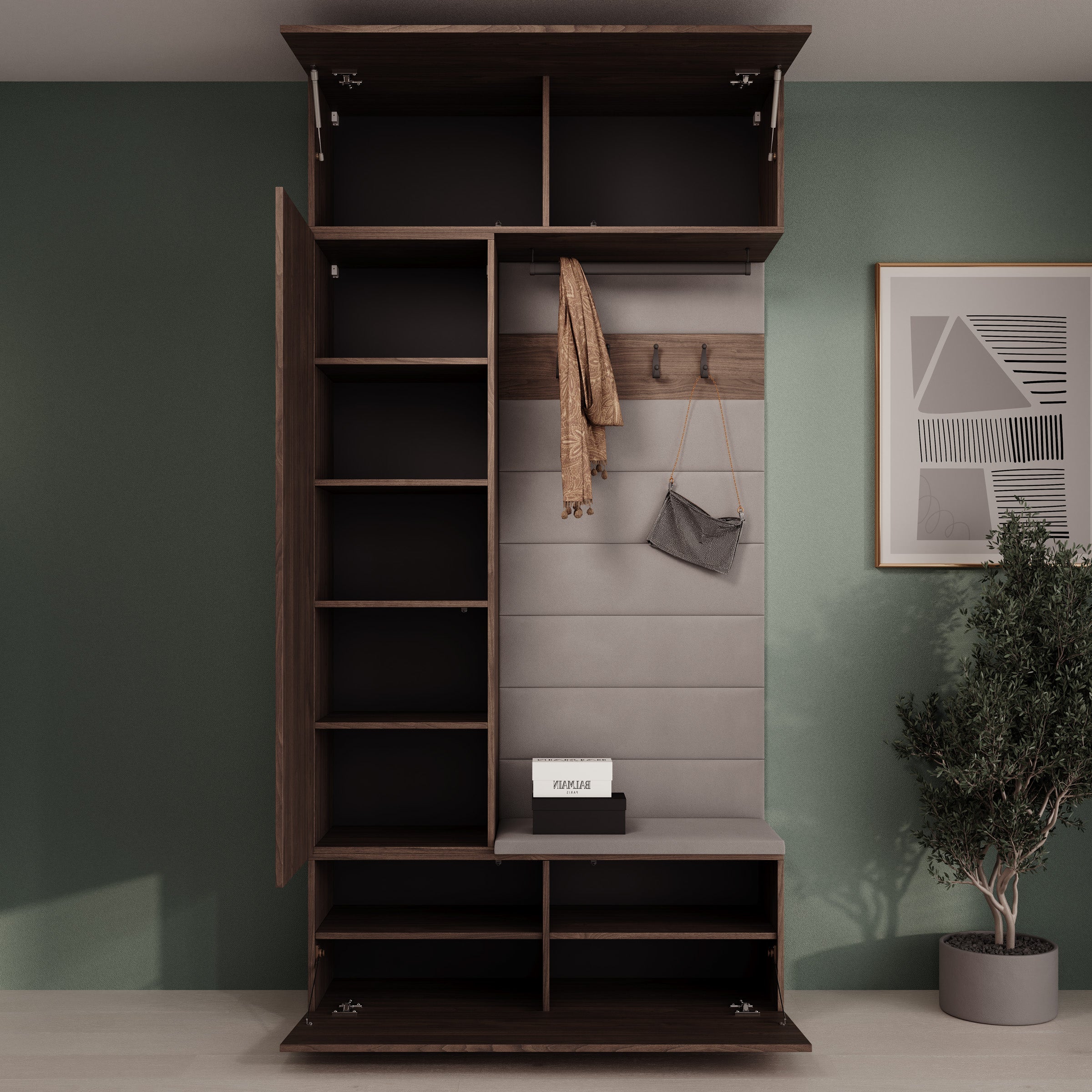Telora - Halkast met deur - Walnootpatroon - 115x38x232 cm