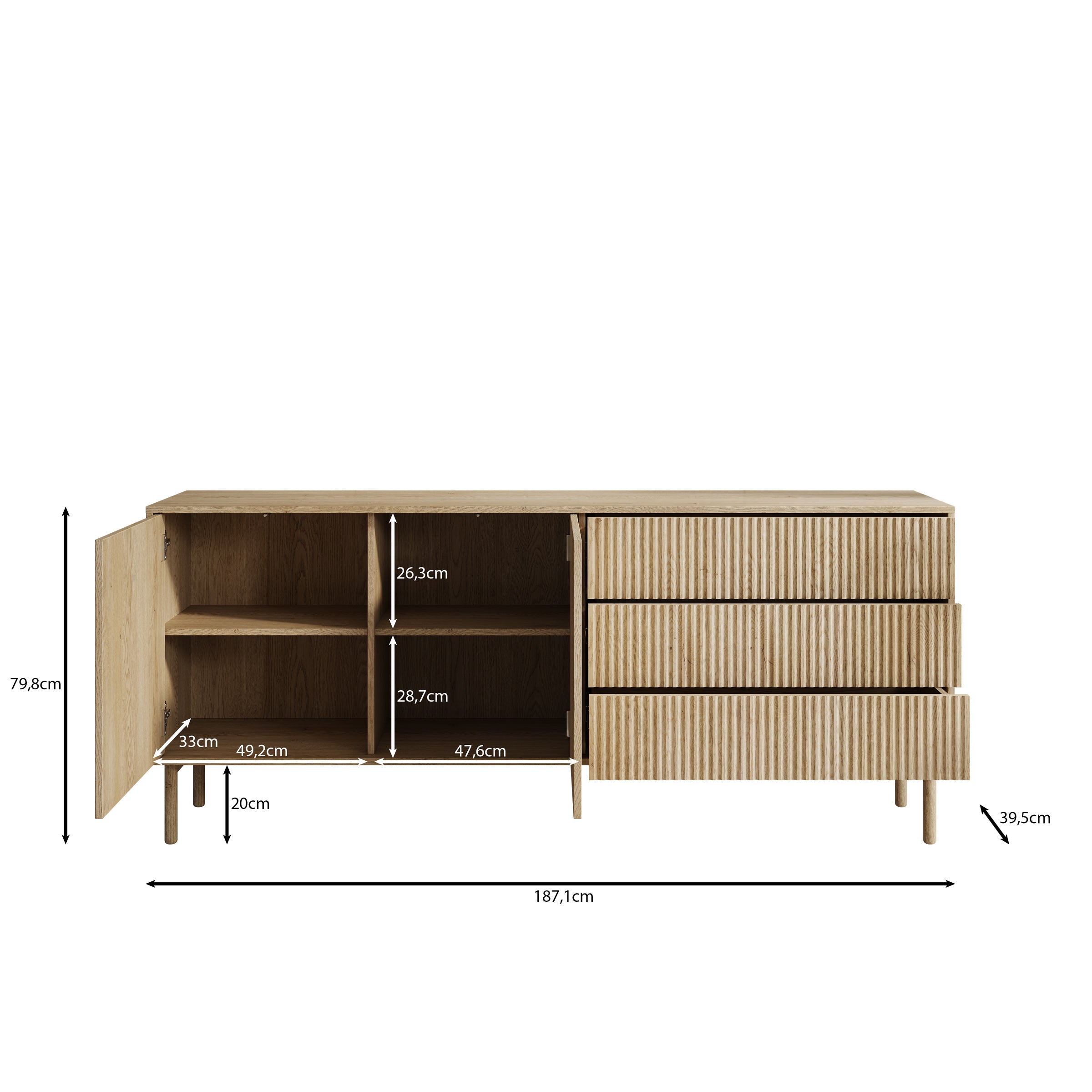 Tenerife - Dressoir - Eiken - 187x40x80 cm