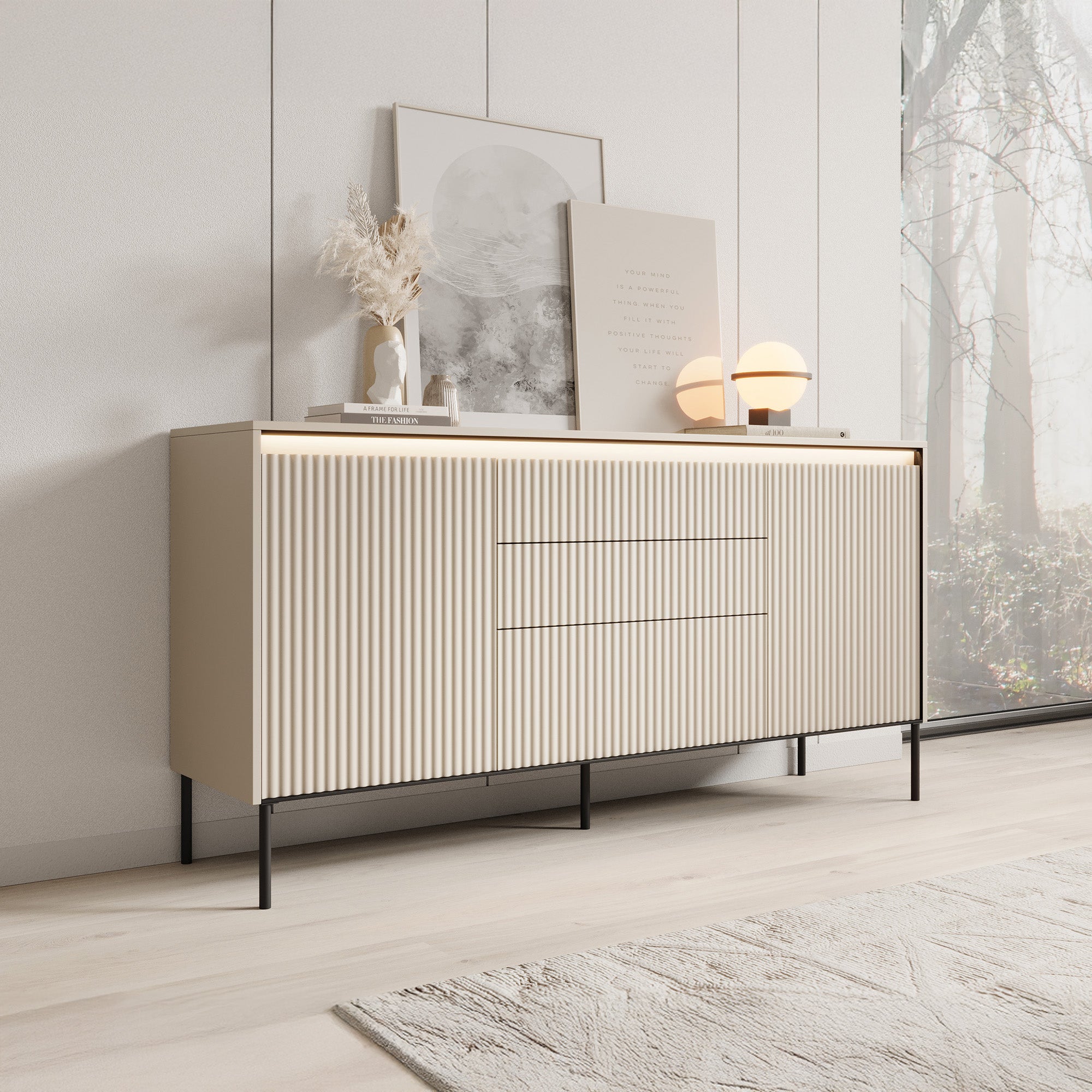 Timoteo - Dressoir - Beige - 166x40x83 cm