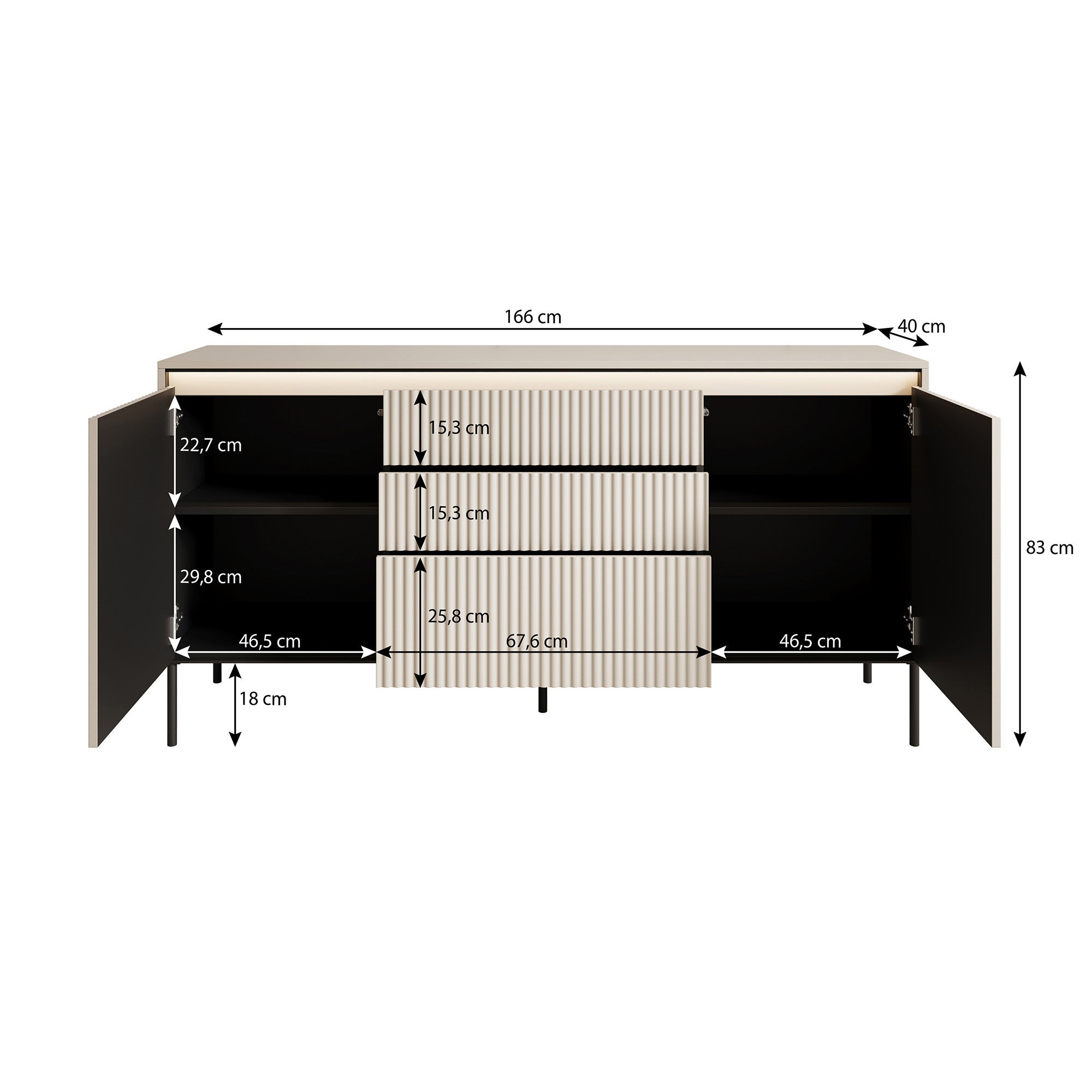 Timoteo - Dressoir - Beige - 166x40x83 cm