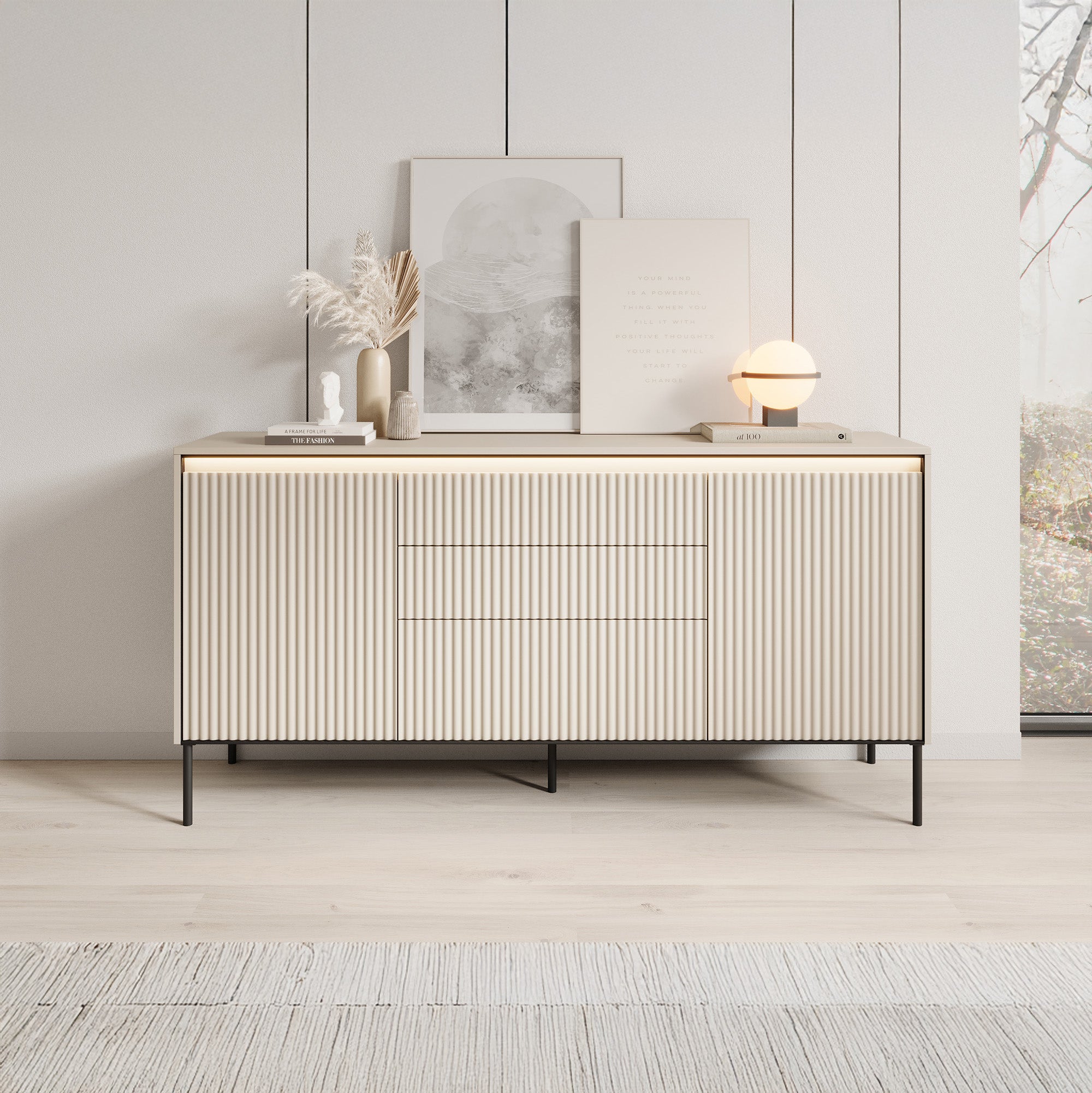 Timoteo - Dressoir - Beige - 166x40x83 cm