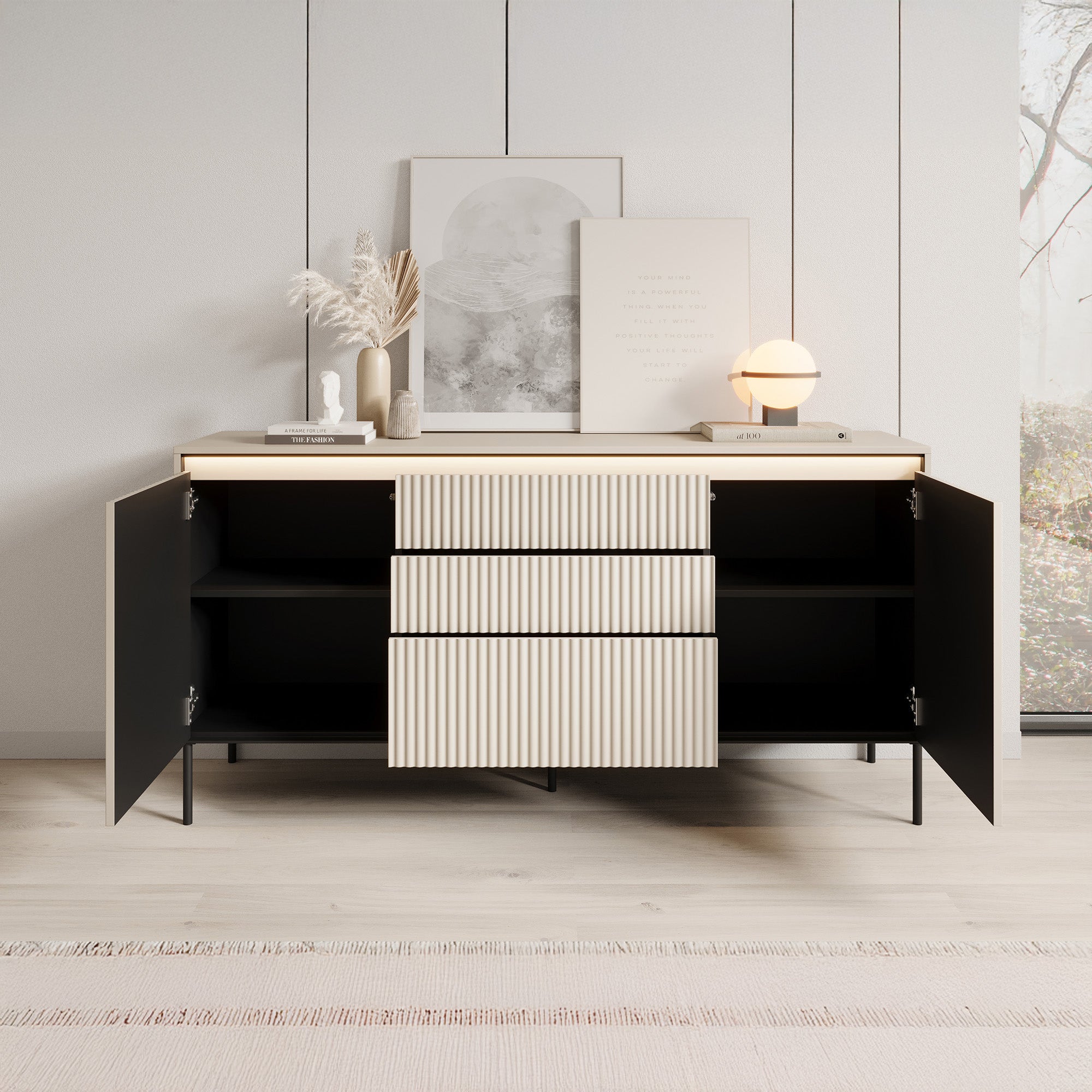 Timoteo - Dressoir - Beige - 166x40x83 cm
