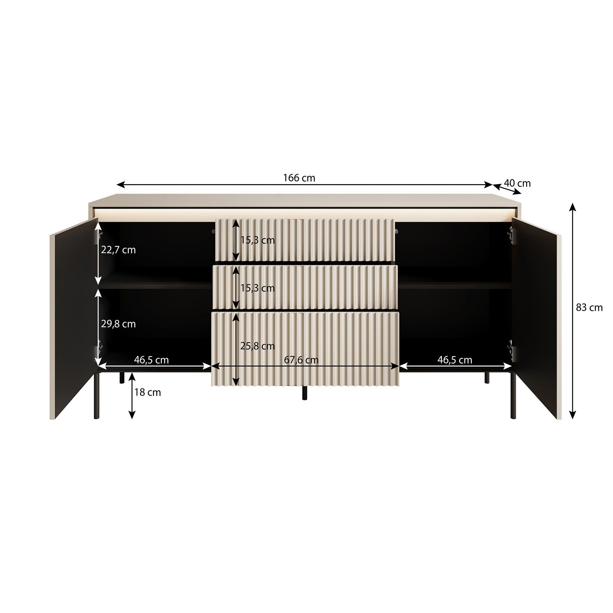 Timoteo - Dressoir - Zwart - 166x40x83 cm
