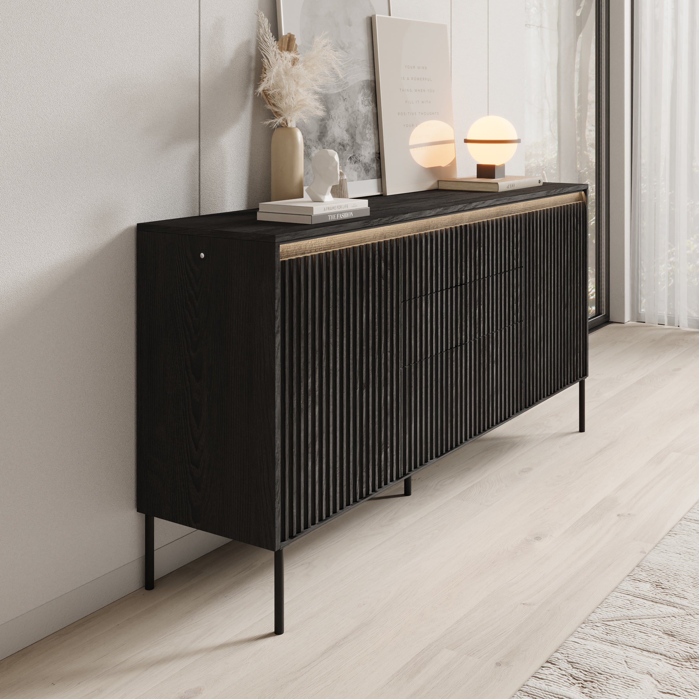Timoteo - Dressoir - Zwart - 166x40x83 cm