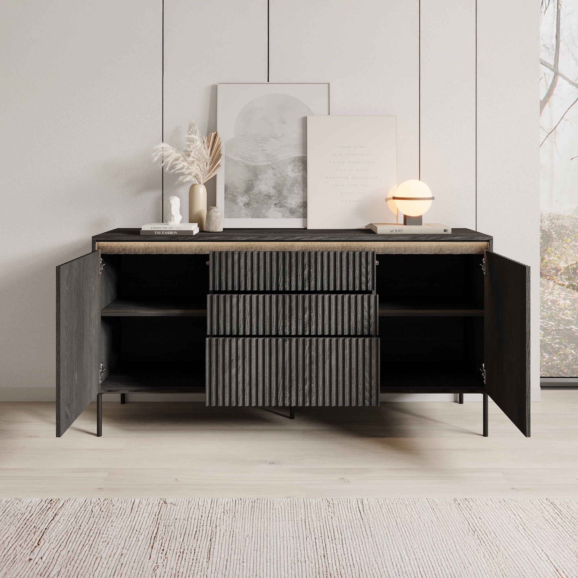 Timoteo - Dressoir - Zwart - 166x40x83 cm