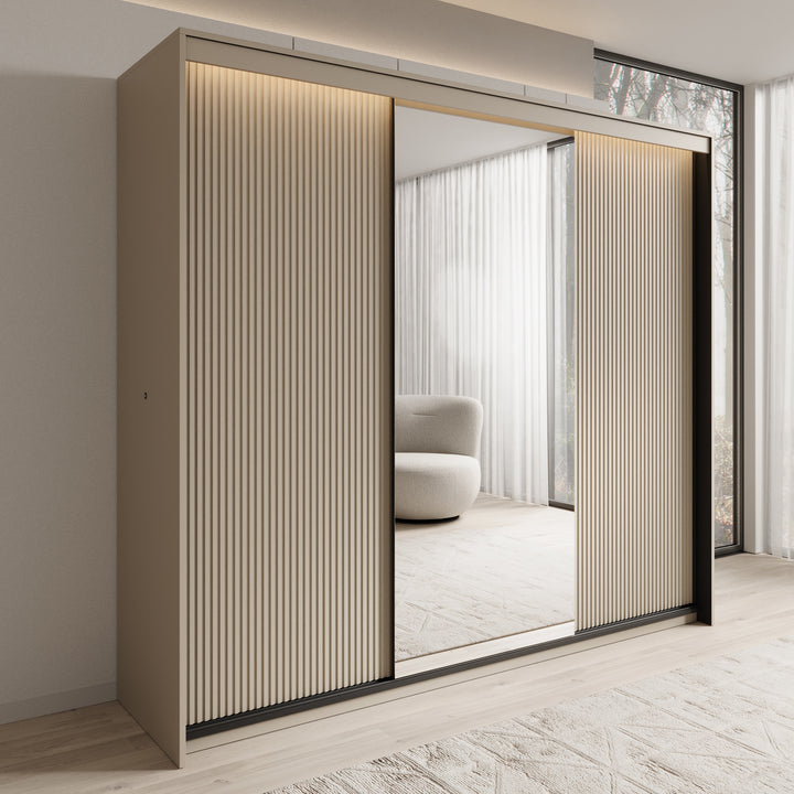 Timoteo - Kledingkast met schuifdeuren - Beige - 250x63x222 cm