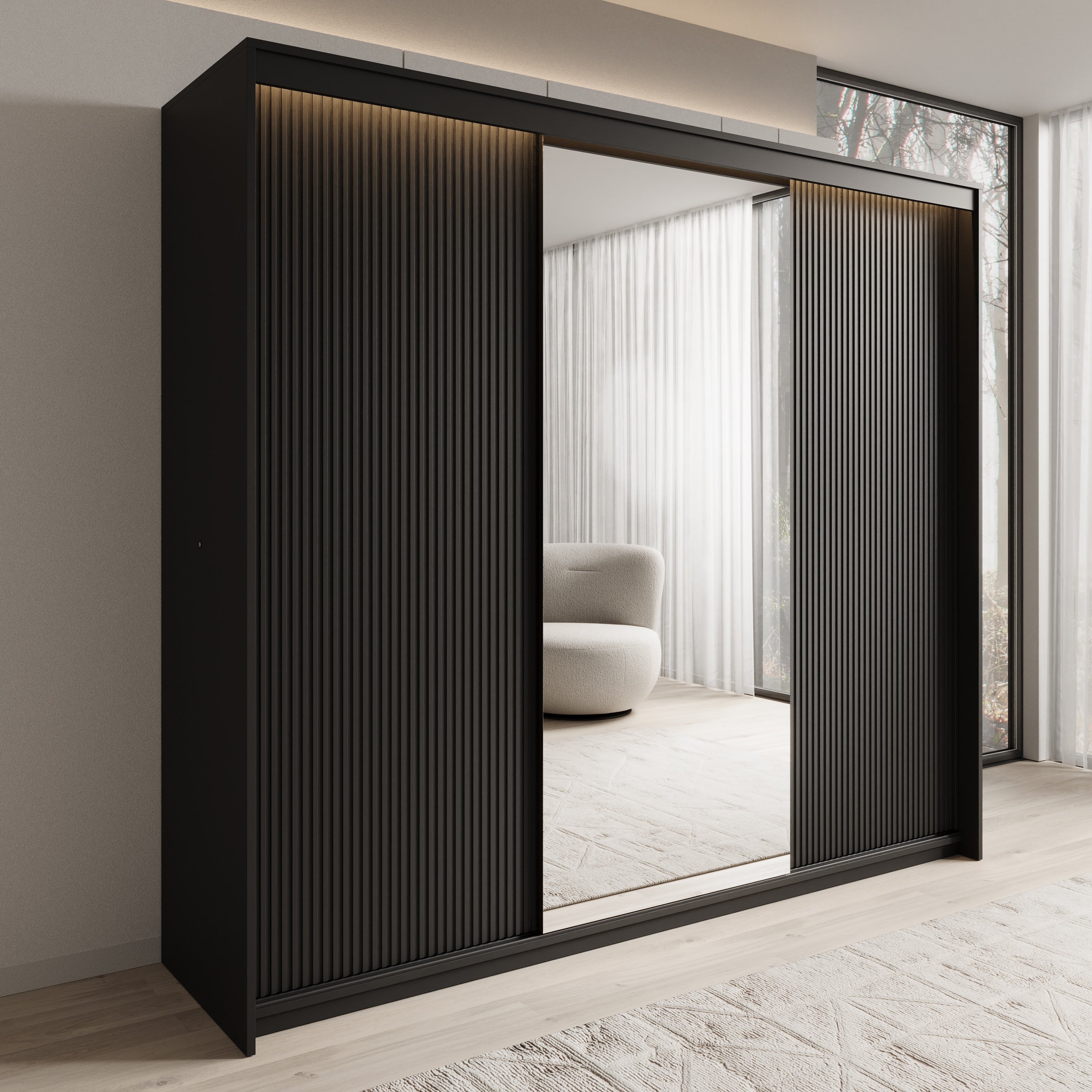 Timoteo - Kledingkast met schuifdeuren - Zwart - 250x63x222 cm
