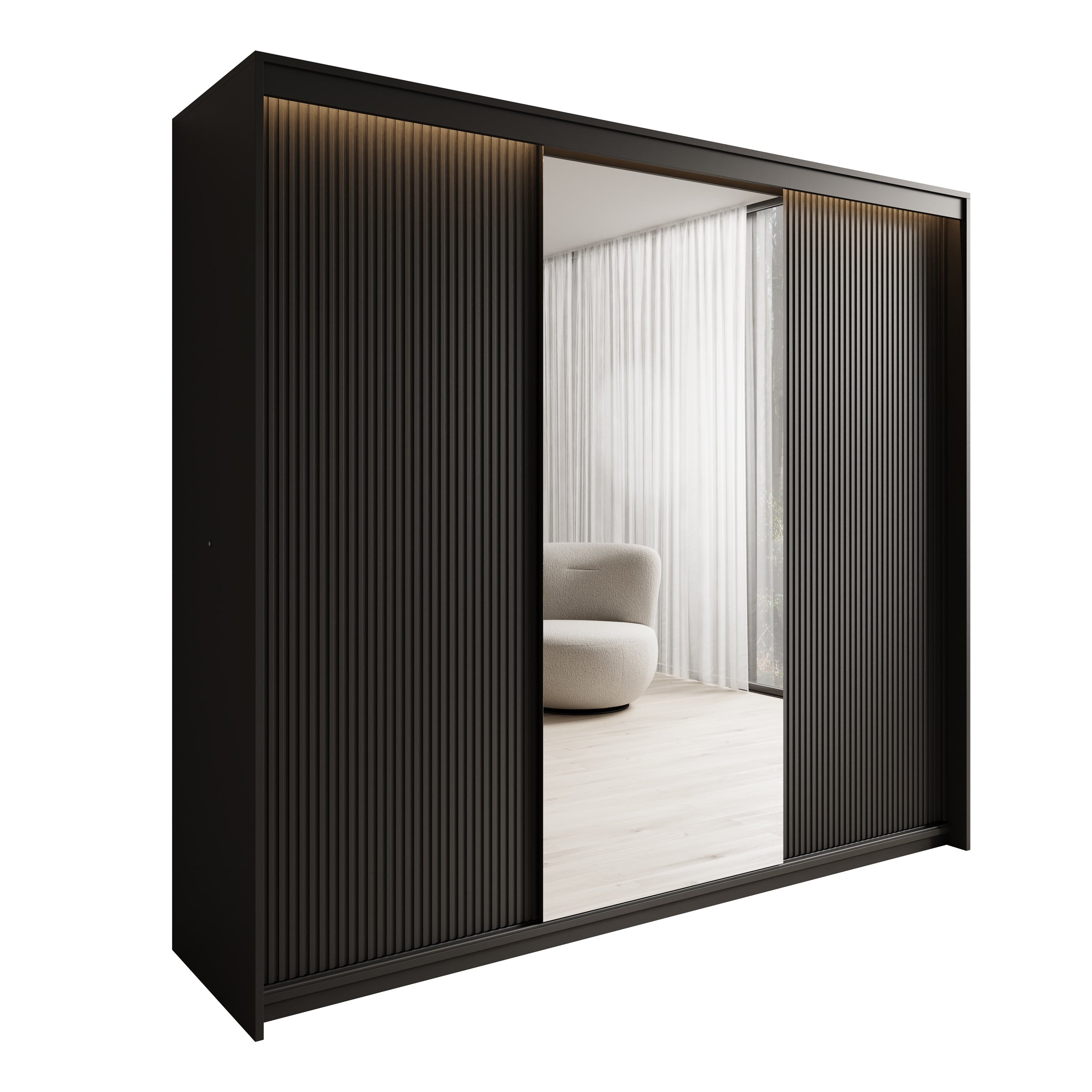 Timoteo - Kledingkast met schuifdeuren - Zwart - 250x63x222 cm