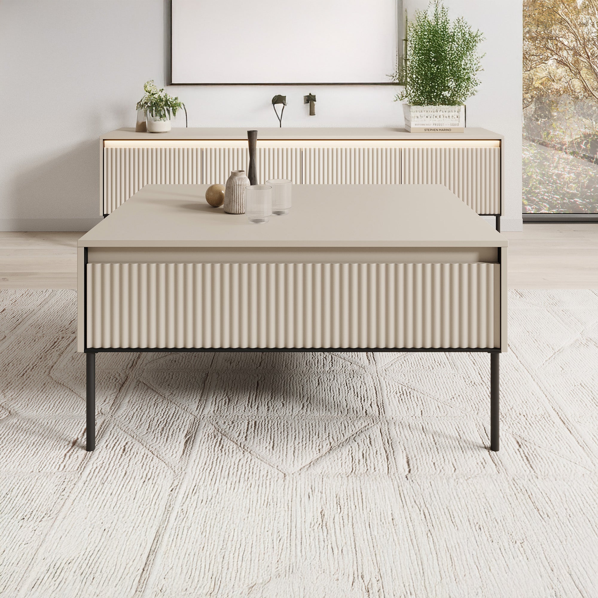 Timoteo - Salontafel met opbergruimte - Beige - 100x70x50 cm