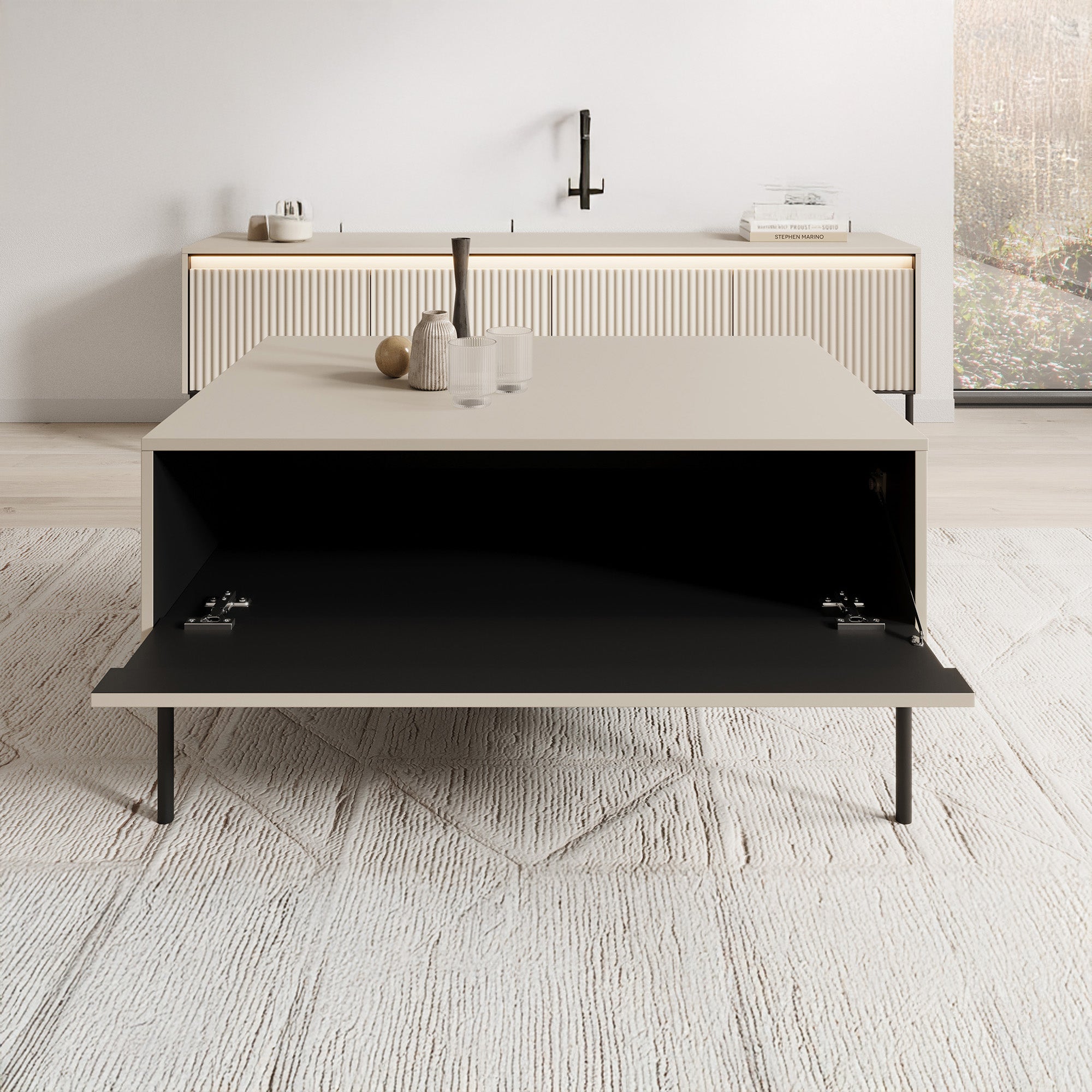 Timoteo - Salontafel met opbergruimte - Beige - 100x70x50 cm