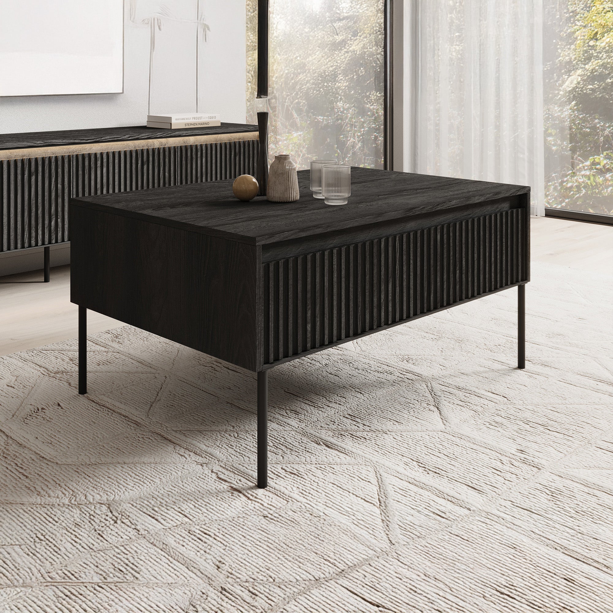 Timoteo - Salontafel met opbergruimte - Zwart - 100x70x50 cm