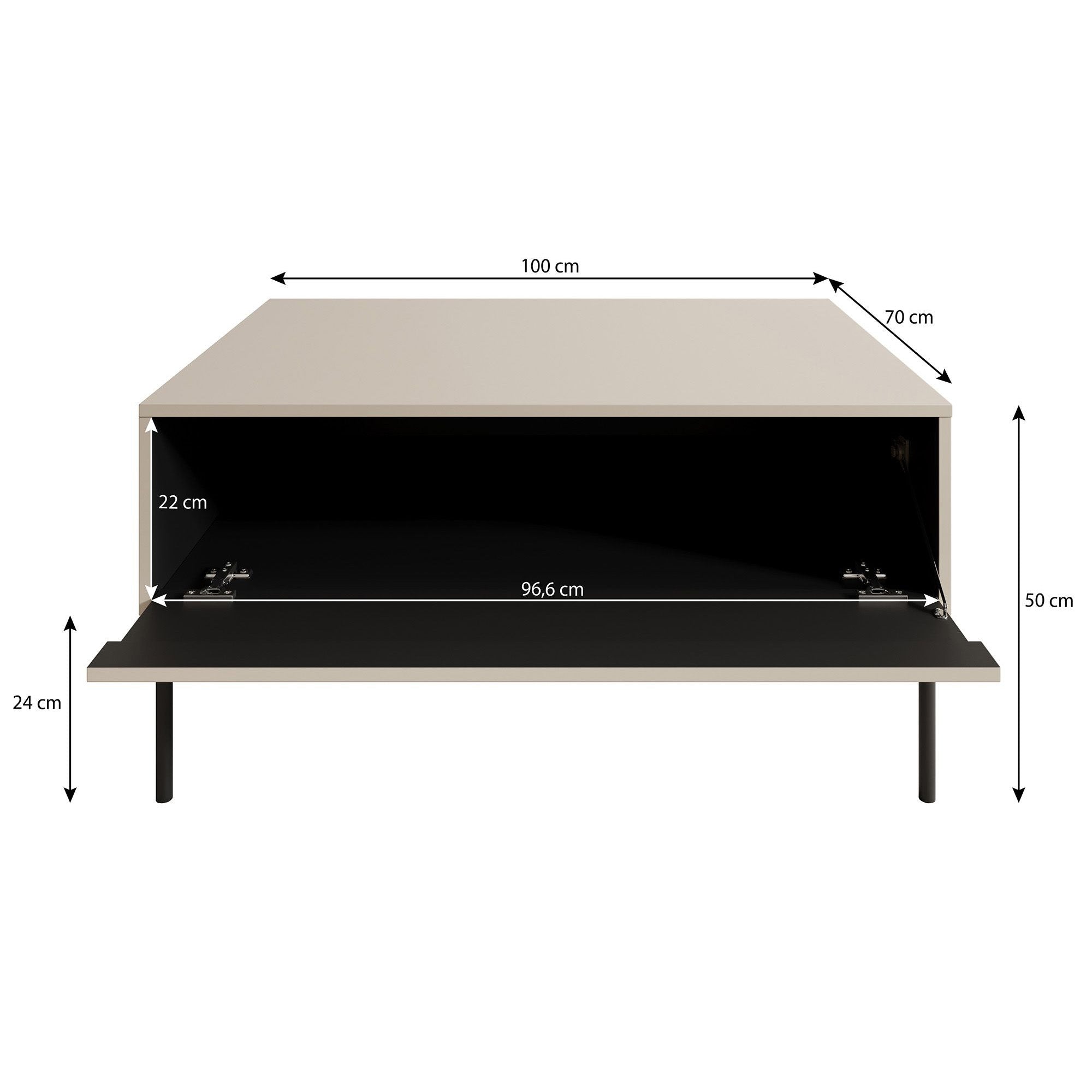 Timoteo - Salontafel met opbergruimte - Zwart - 100x70x50 cm