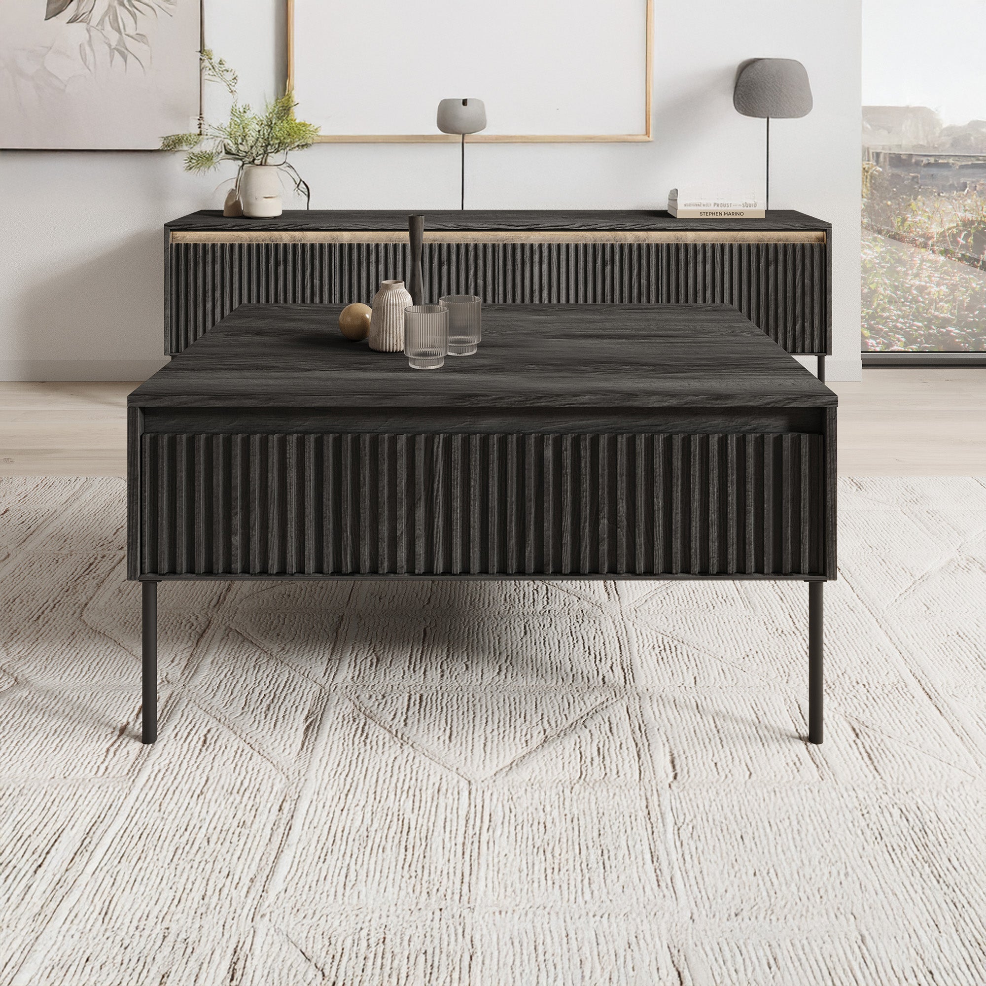 Timoteo - Salontafel met opbergruimte - Zwart - 100x70x50 cm