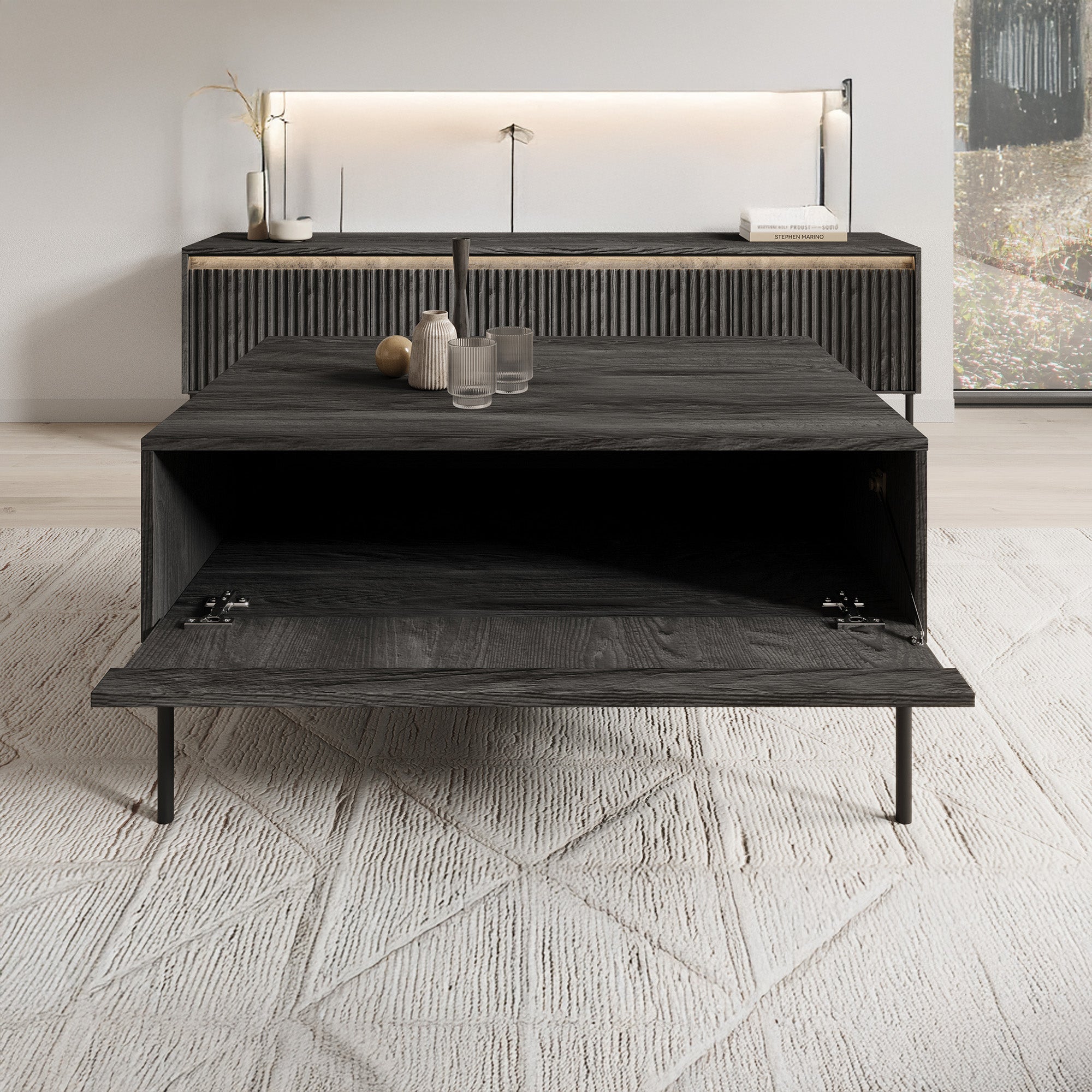 Timoteo - Salontafel met opbergruimte - Zwart - 100x70x50 cm