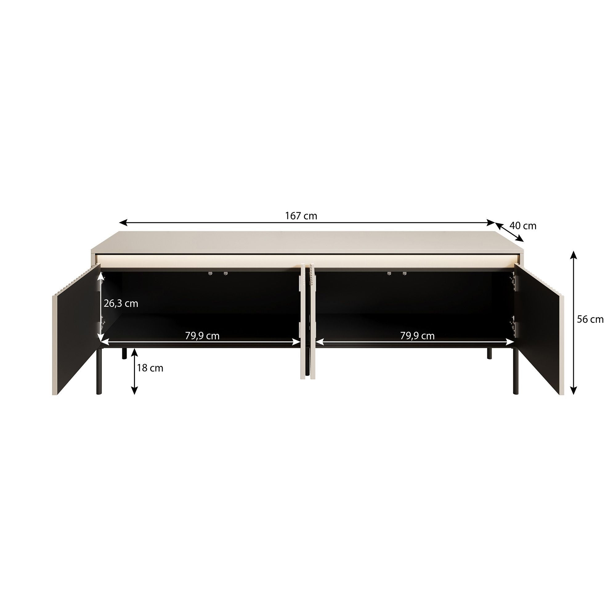 Timoteo - TV-Meubel - Mat zwart  - 167x40x56 cm