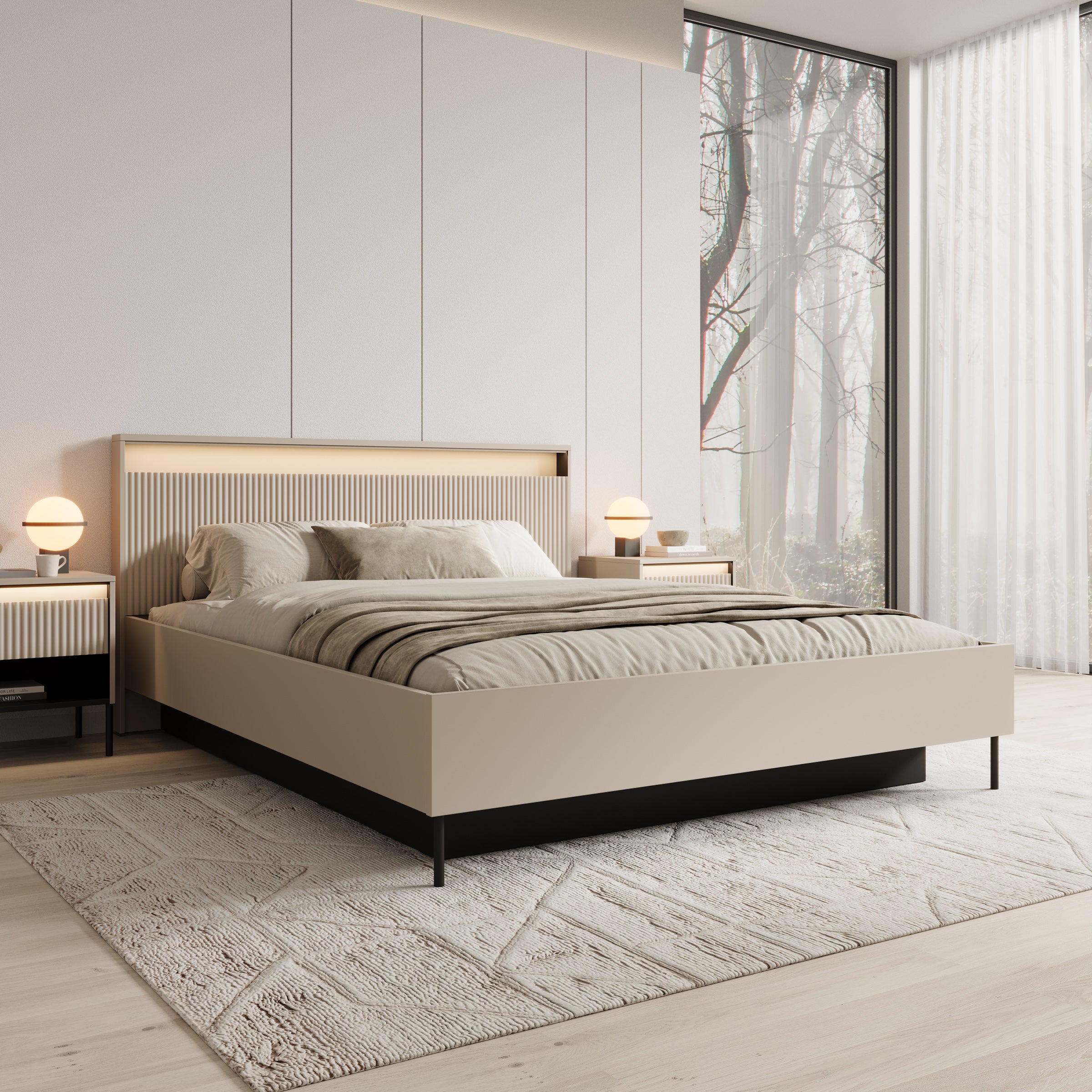 Timoteo - Tweepersoonsbed met opbergruimte - Beige - 160x200 cm