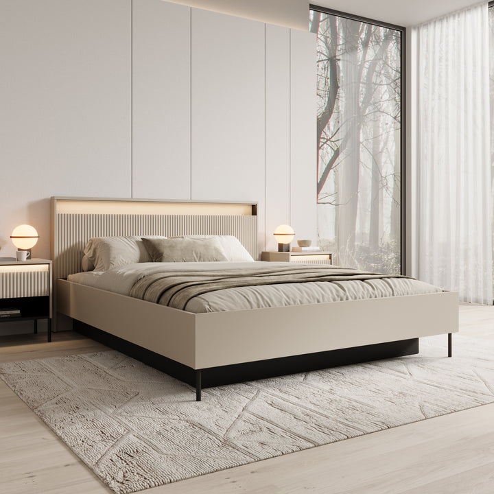 Timoteo - Tweepersoonsbed met opbergruimte - Beige - 160x200 cm