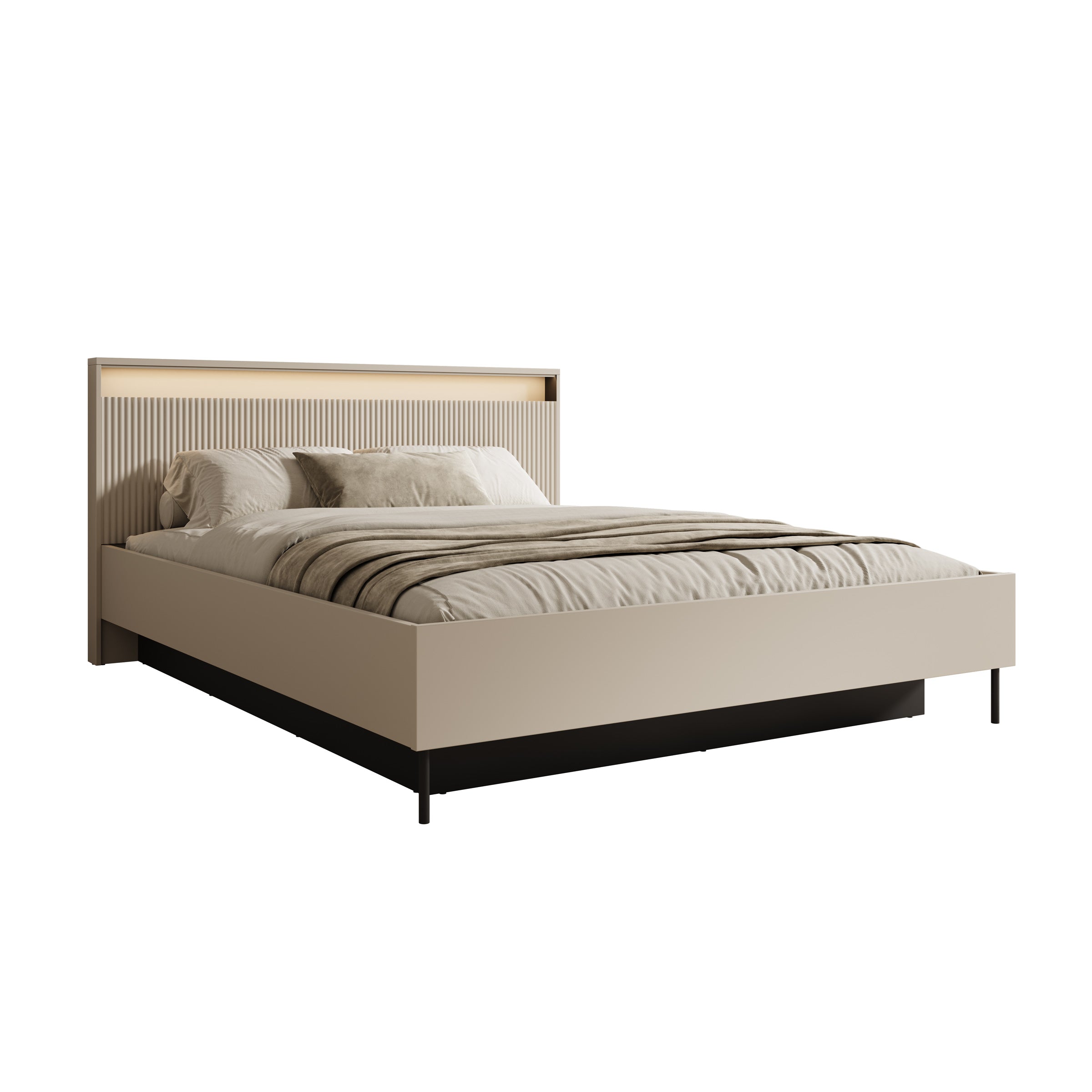 Timoteo - Tweepersoonsbed met opbergruimte - Beige - 160x200 cm