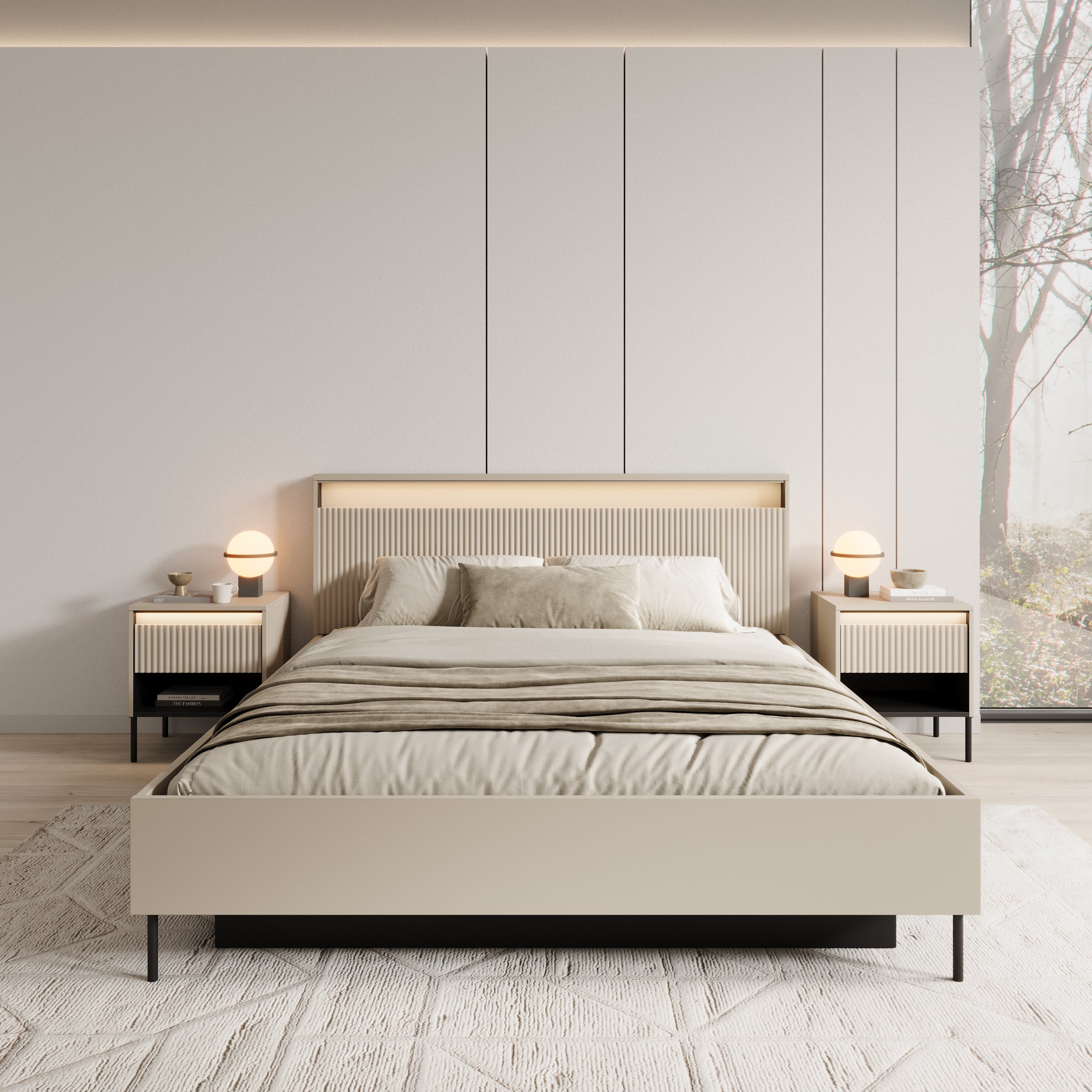 Timoteo - Tweepersoonsbed met opbergruimte - Beige - 160x200 cm