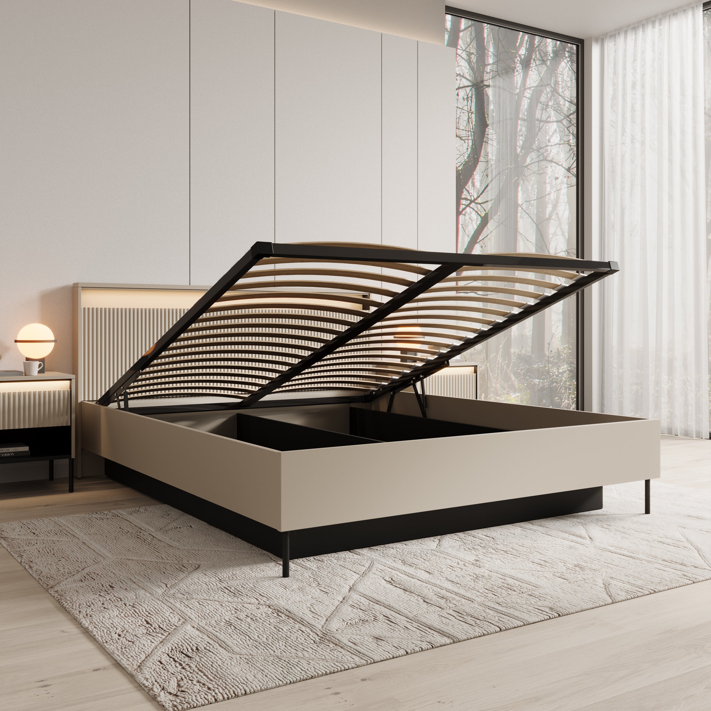 Timoteo - Tweepersoonsbed met opbergruimte - Beige - 160x200 cm