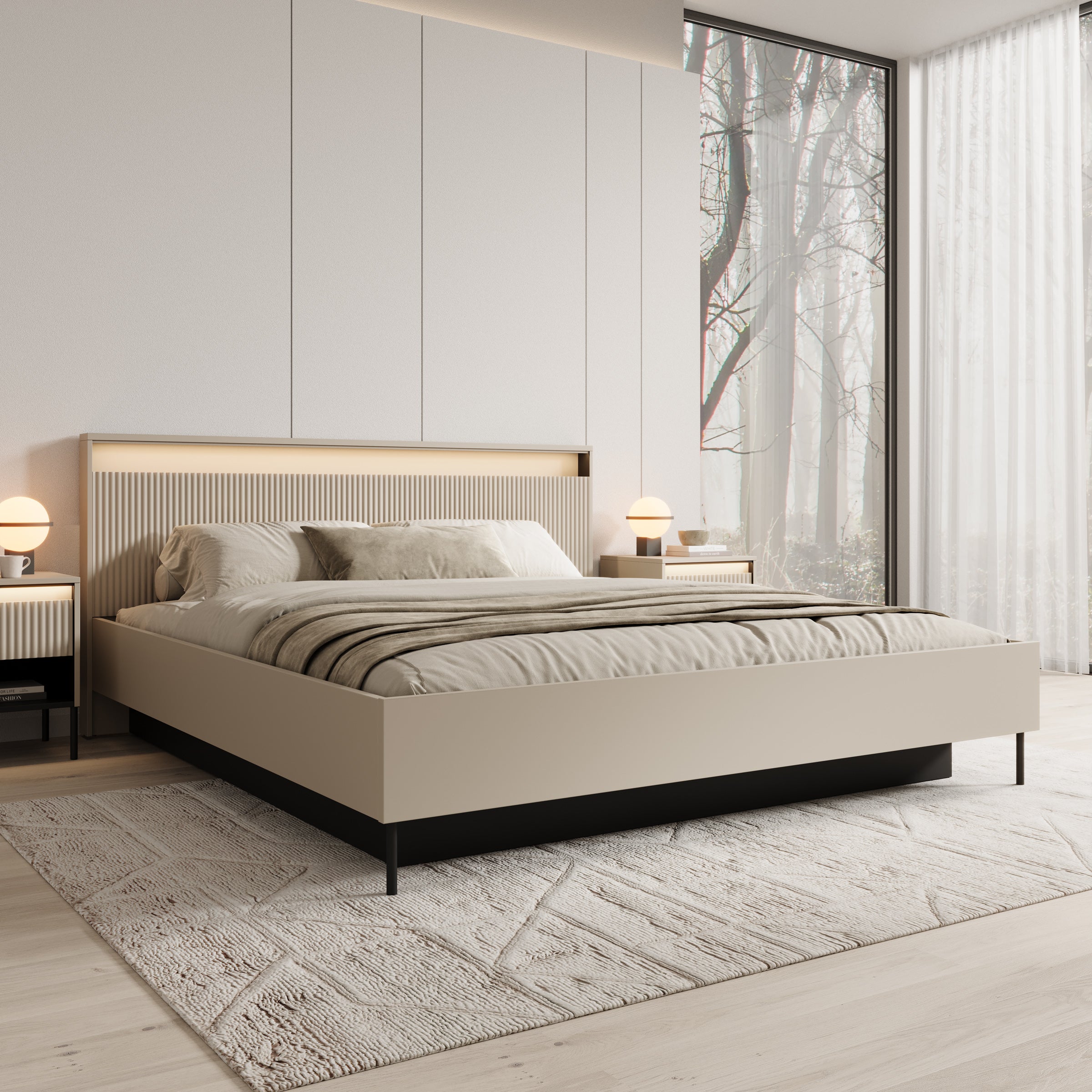 Timoteo - Tweepersoonsbed met opbergruimte - Beige - 180x200 cm