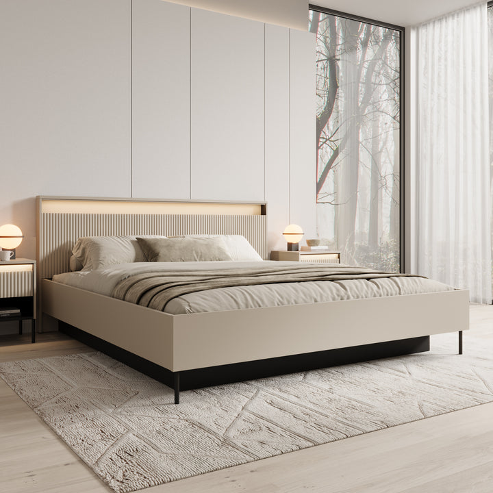Timoteo - Tweepersoonsbed met opbergruimte - Beige - 180x200 cm