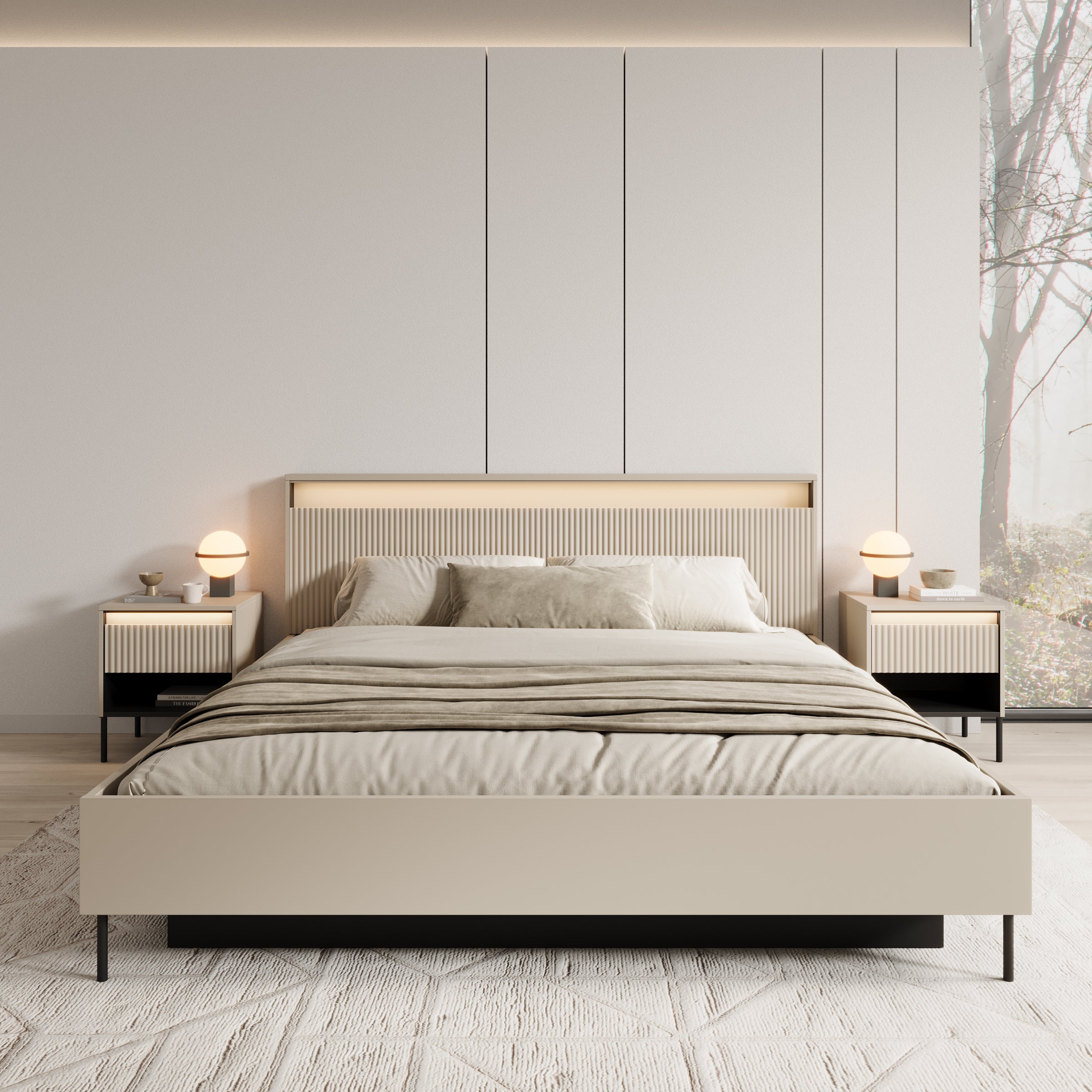 Timoteo - Tweepersoonsbed met opbergruimte - Beige - 180x200 cm
