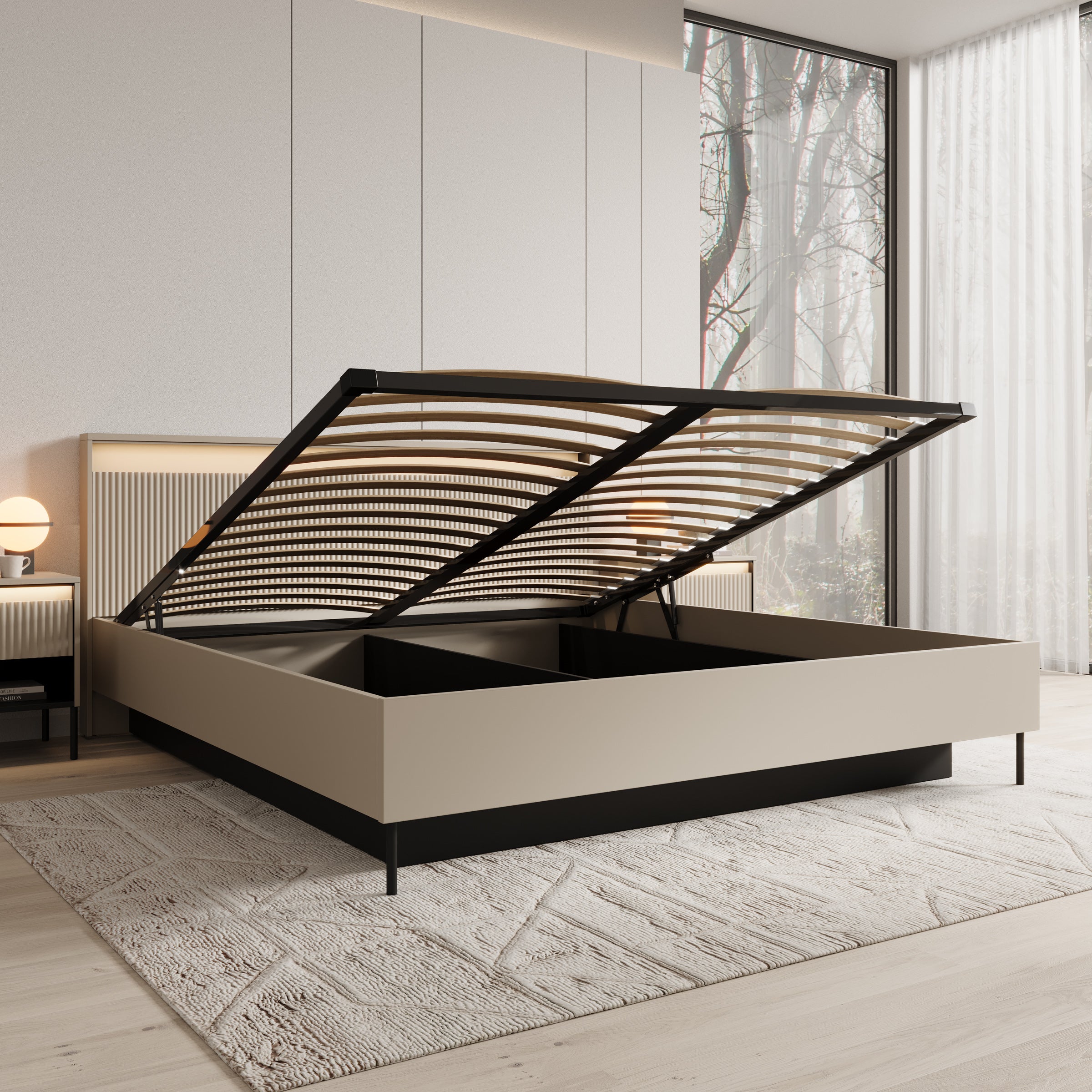 Timoteo - Tweepersoonsbed met opbergruimte - Beige - 180x200 cm