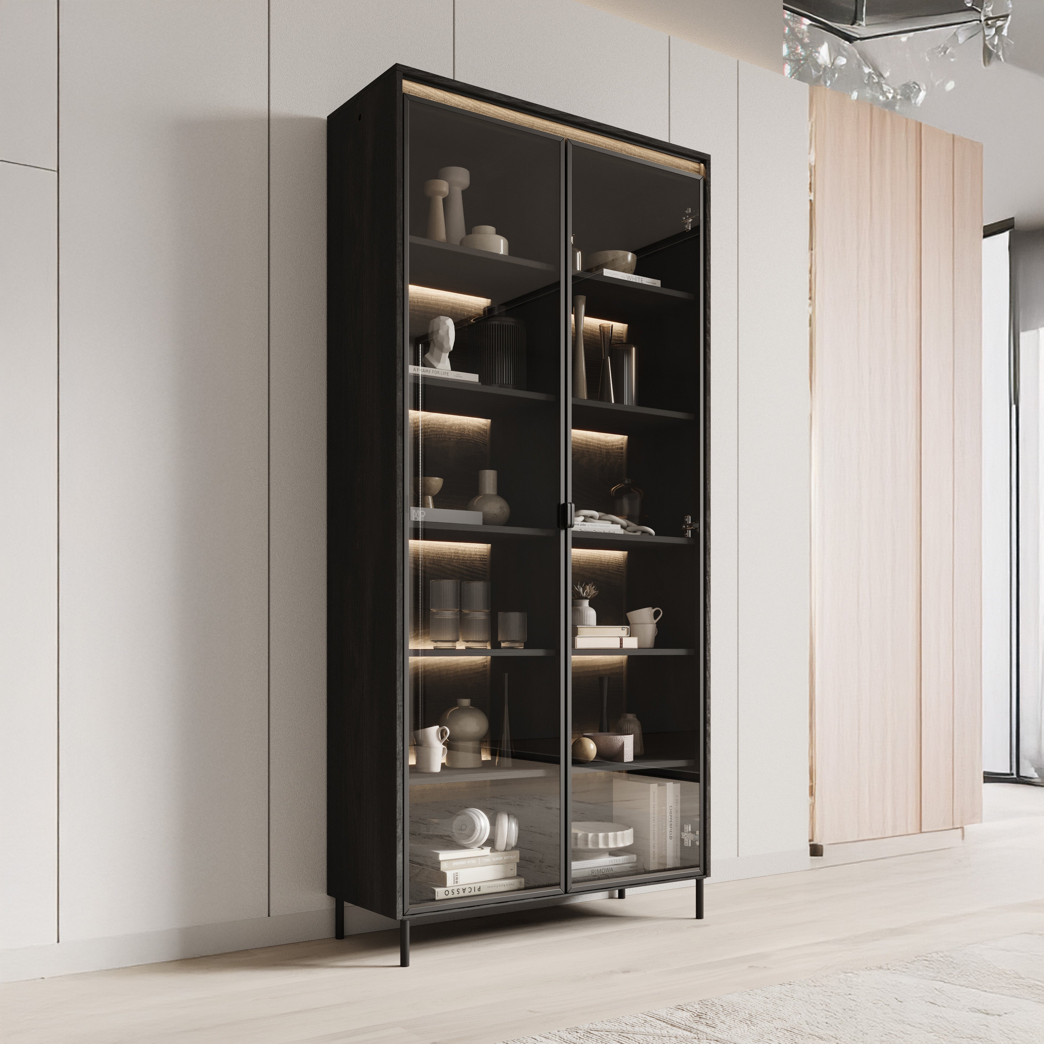Timoteo - Vitrinekast - Zwart - 92x34x196 cm