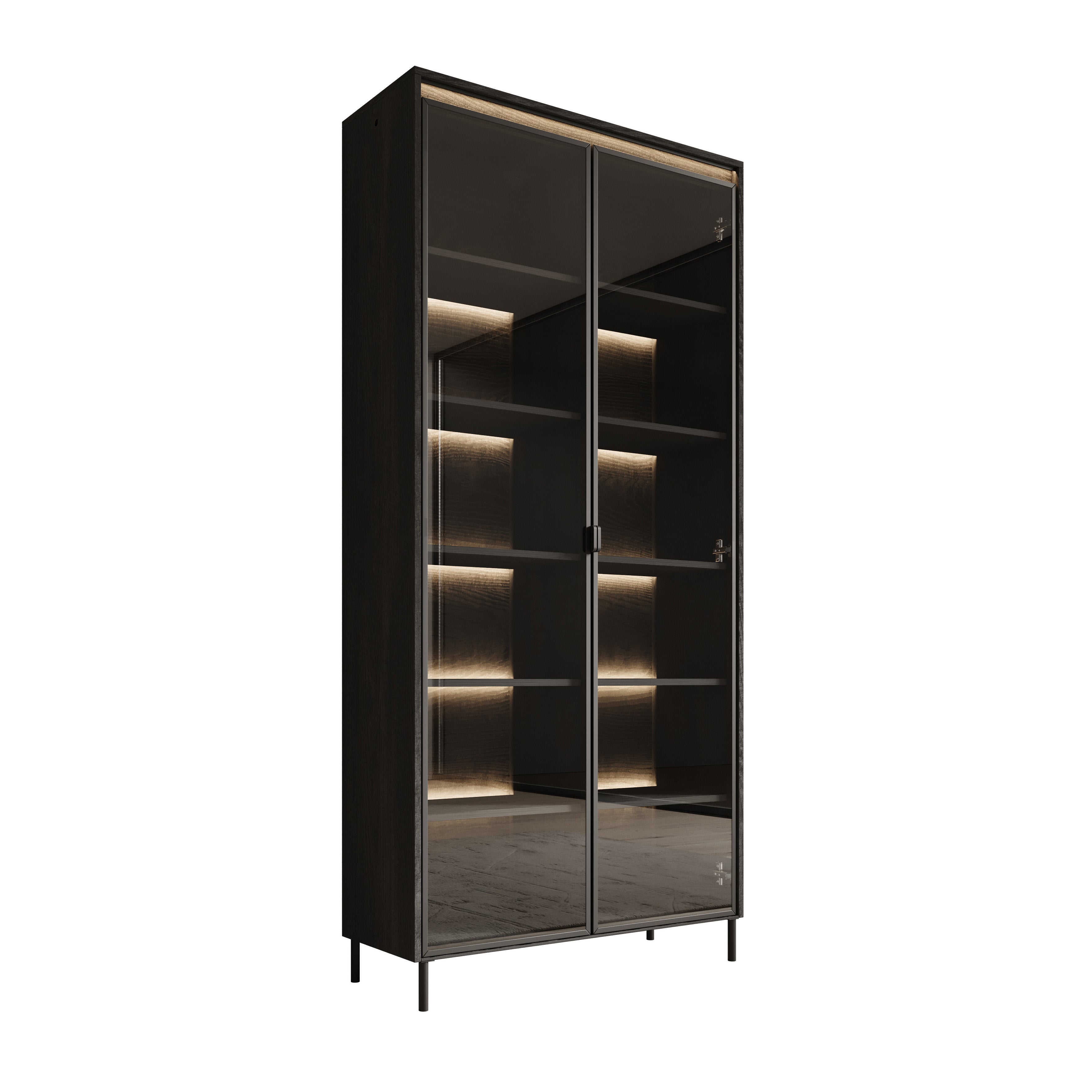 Timoteo - Vitrinekast - Zwart - 92x34x196 cm