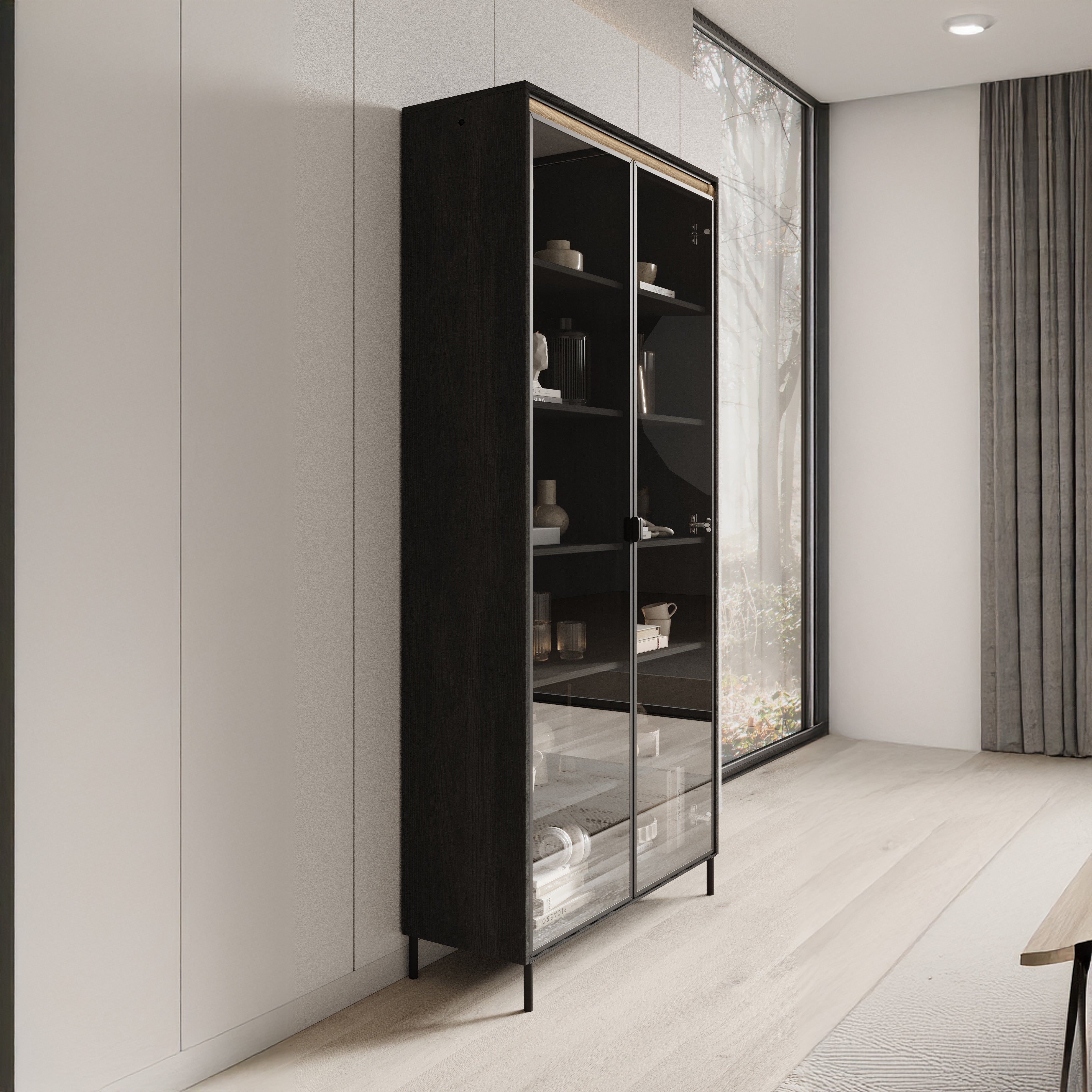 Timoteo - Vitrinekast - Zwart - 92x34x196 cm