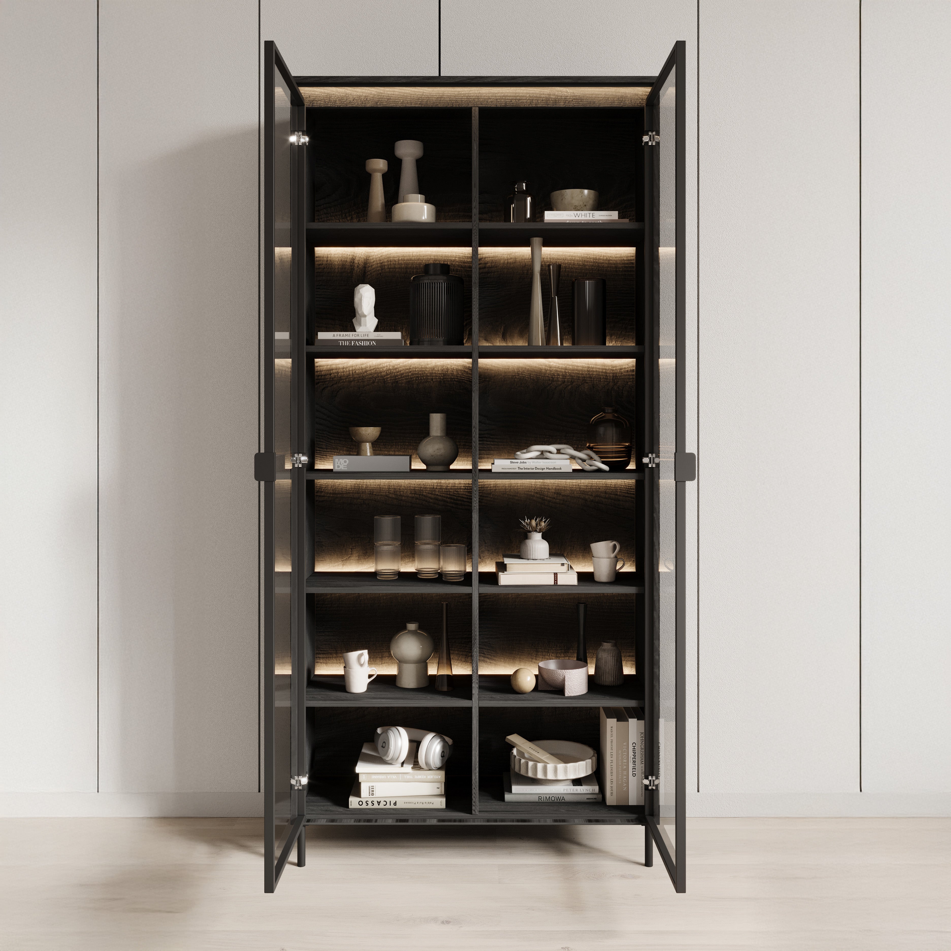 Timoteo - Vitrinekast - Zwart - 92x34x196 cm