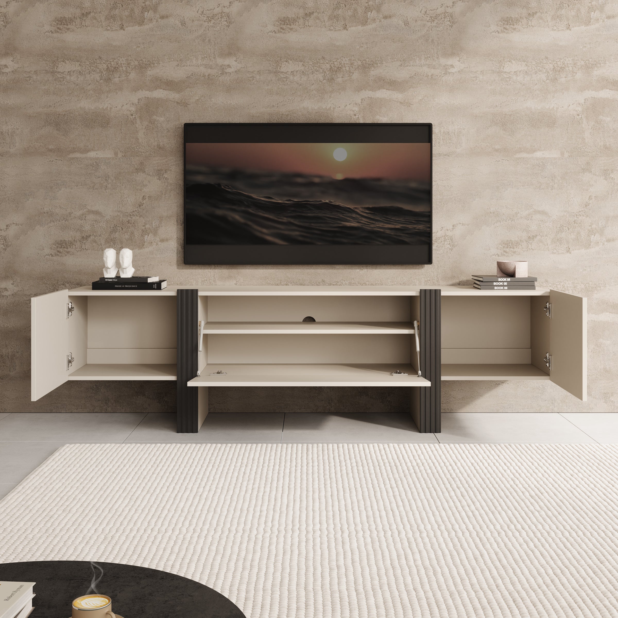 Torevia - TV-Meubel - Beige - 200x41x58 cm