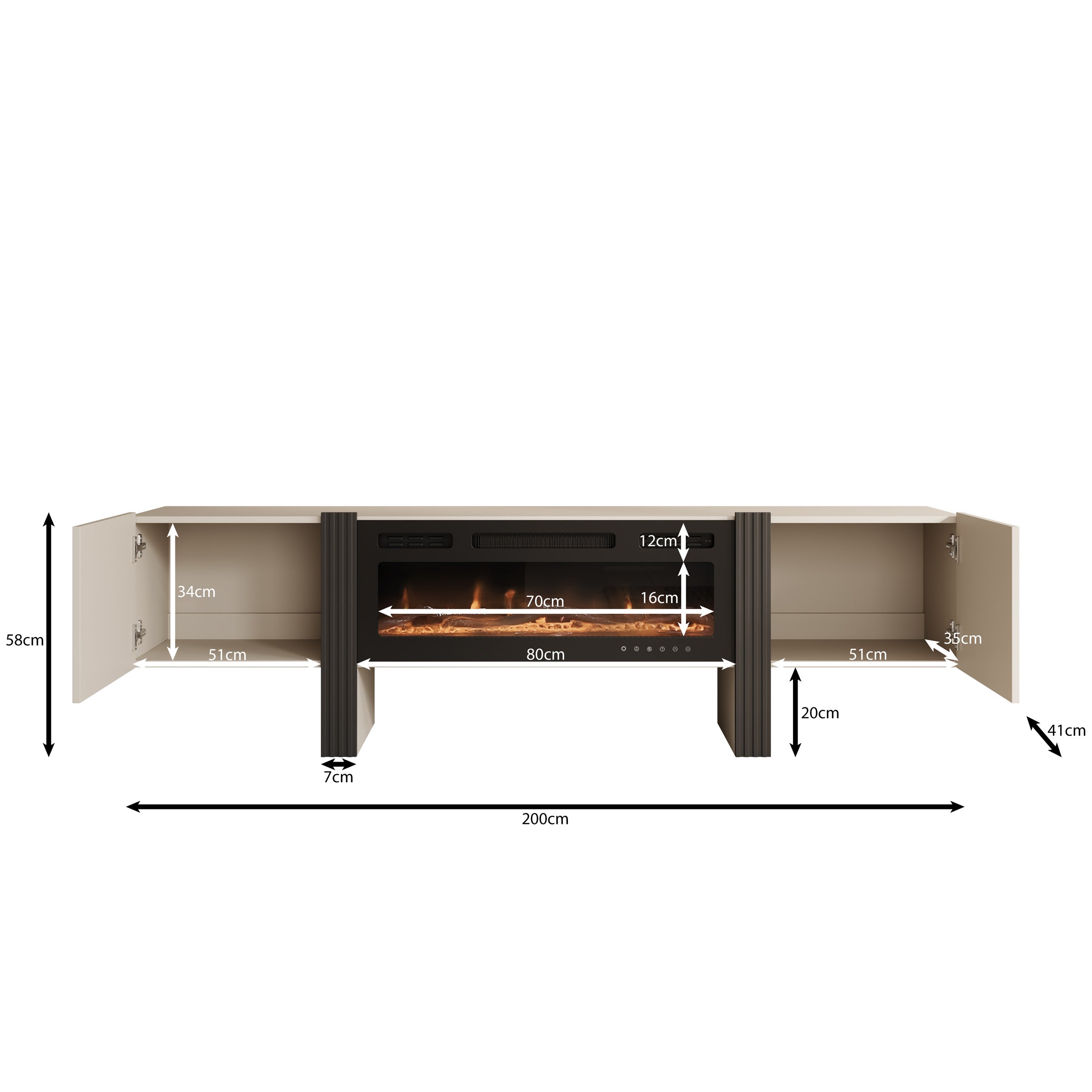 Torevia - TV-Meubel met sfeerhaard - Beige - 200x41x58 cm