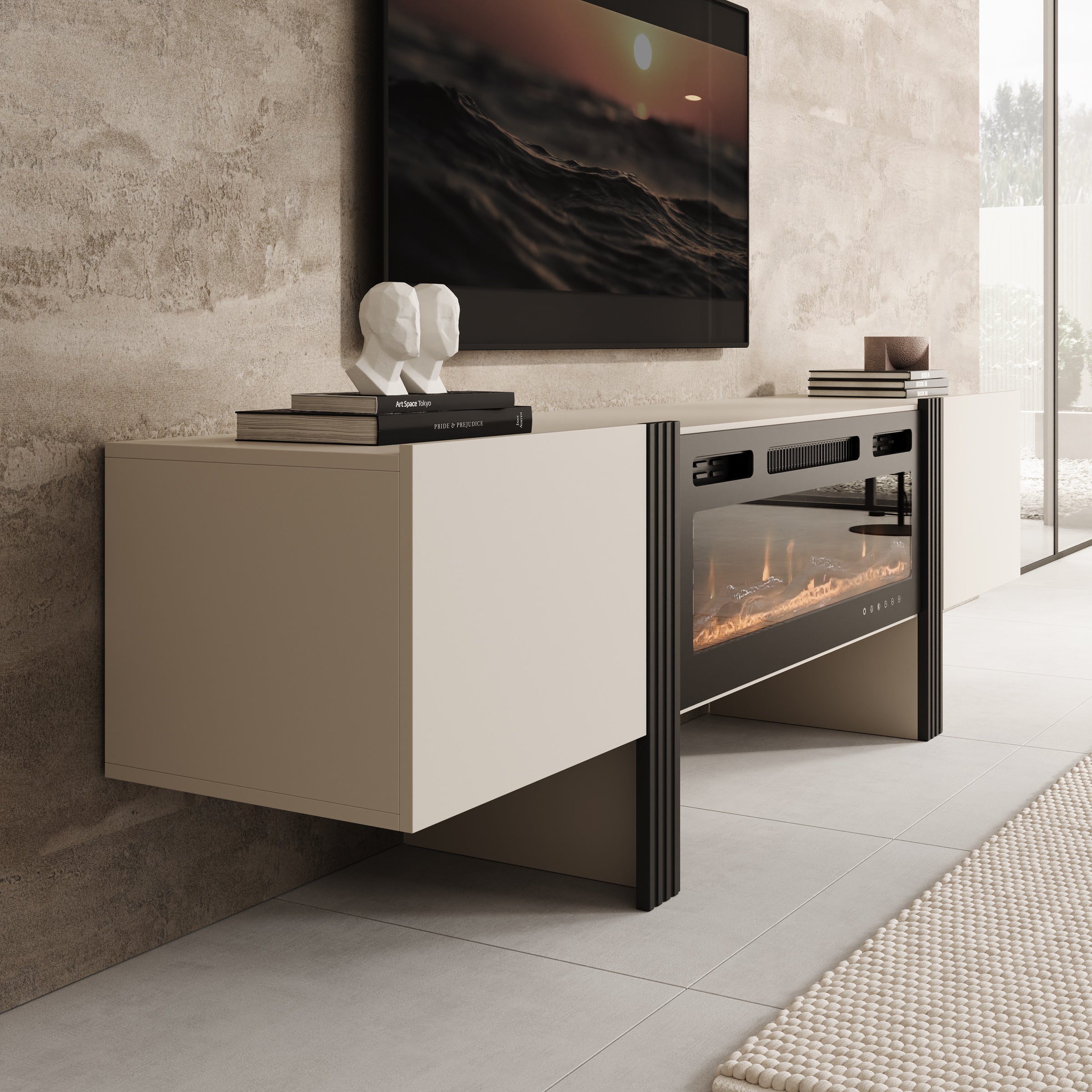 Torevia - TV-Meubel met sfeerhaard - Beige - 200x41x58 cm