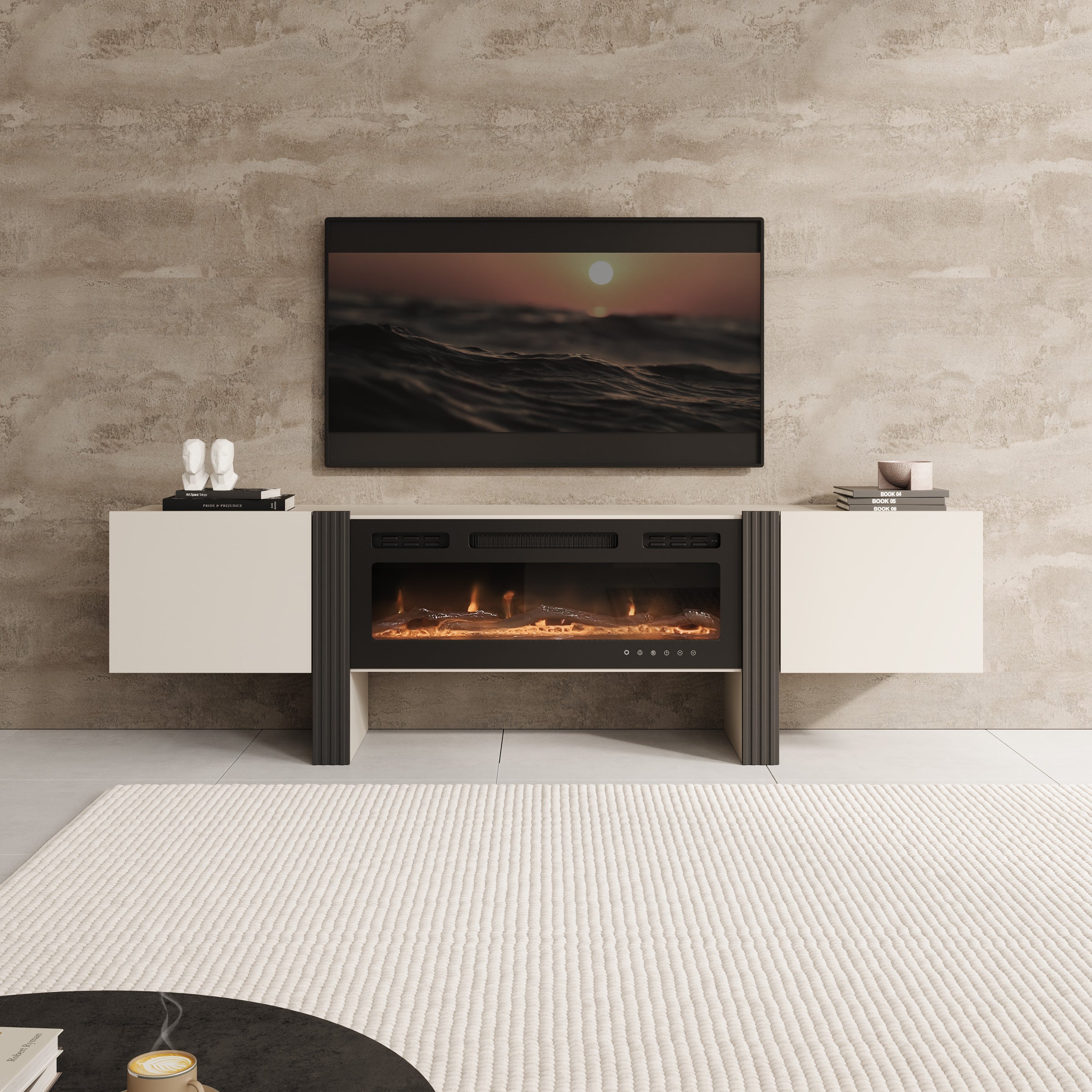 Torevia - TV-Meubel met sfeerhaard - Beige - 200x41x58 cm
