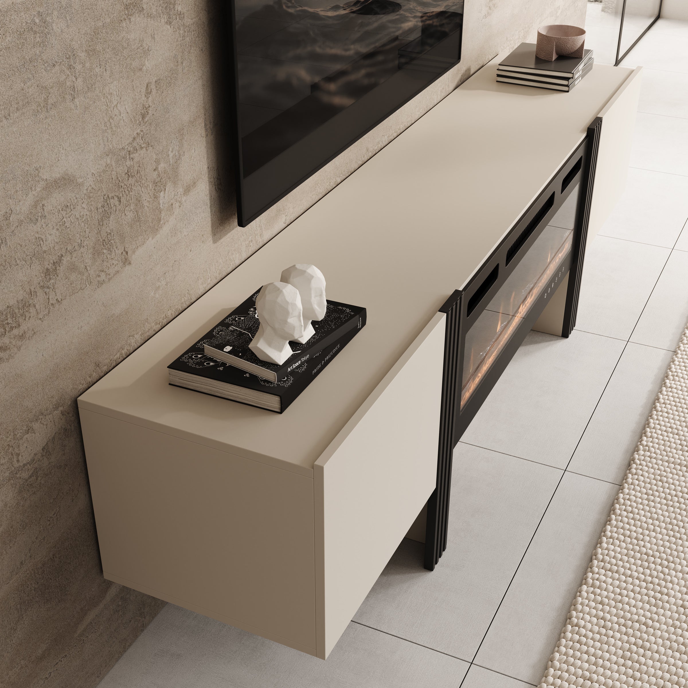 Torevia - TV-Meubel met sfeerhaard - Beige - 200x41x58 cm
