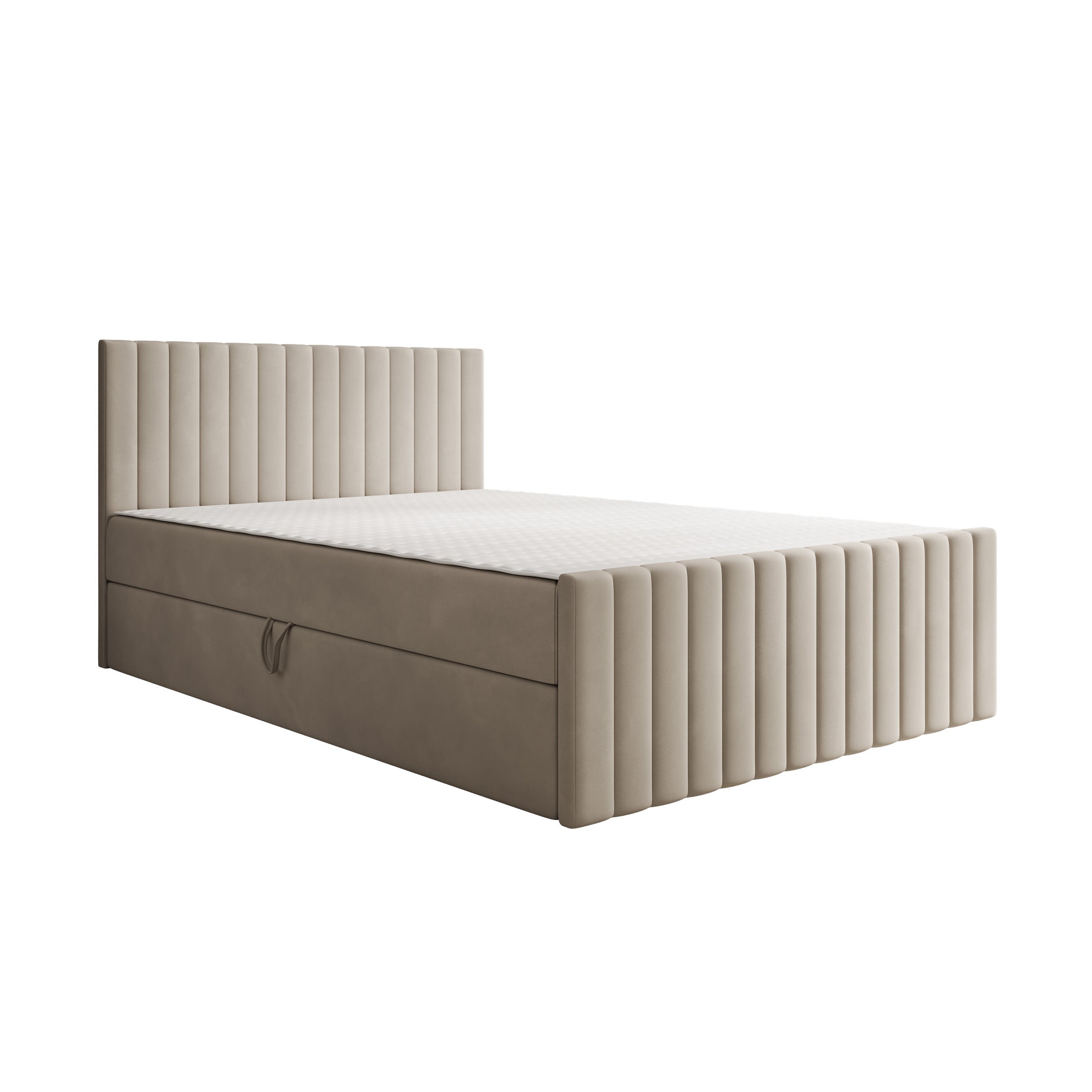Tori - Boxspring met opbergruimte - Stof beige - 140x200 cm