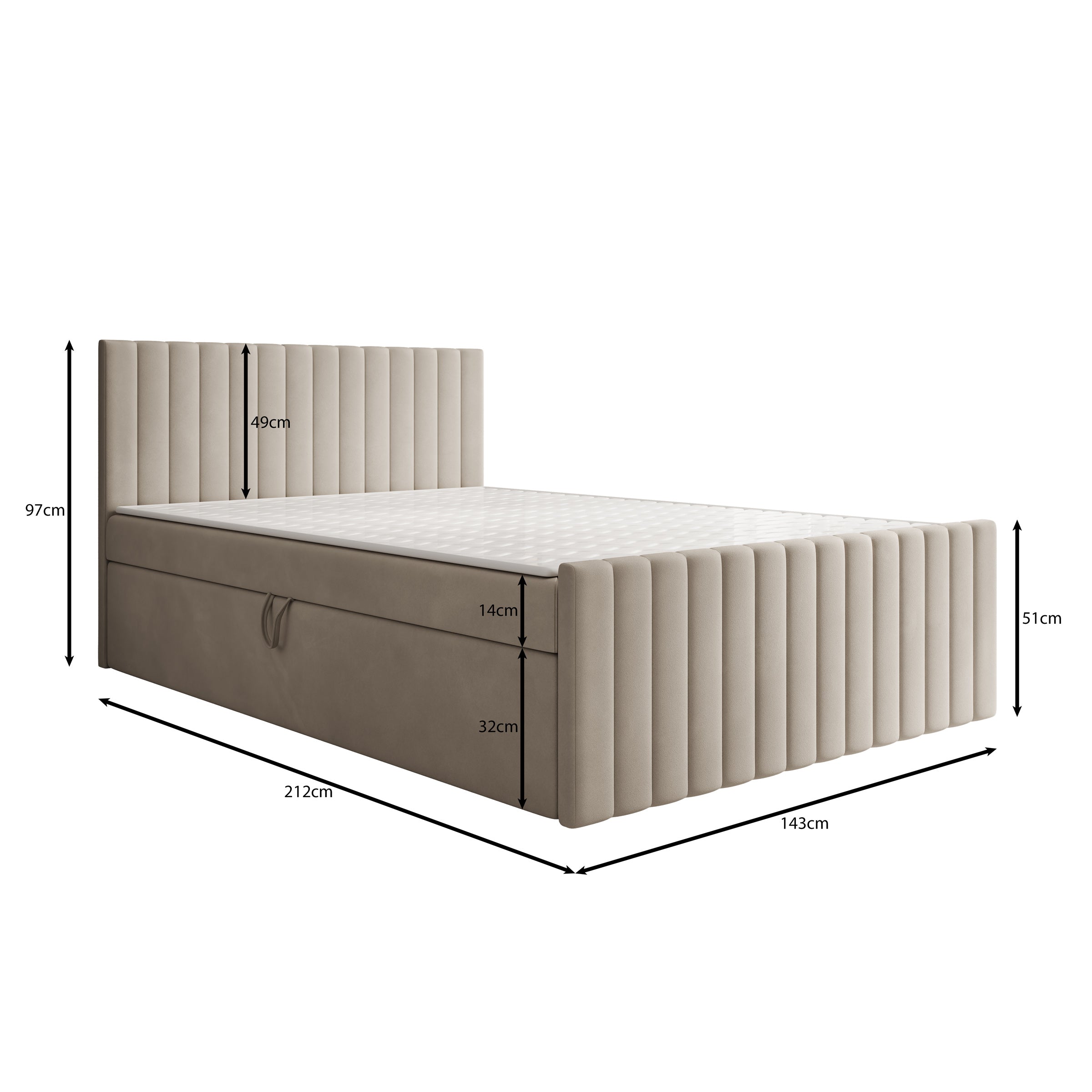 Tori - Boxspring met opbergruimte - Stof beige - 140x200 cm