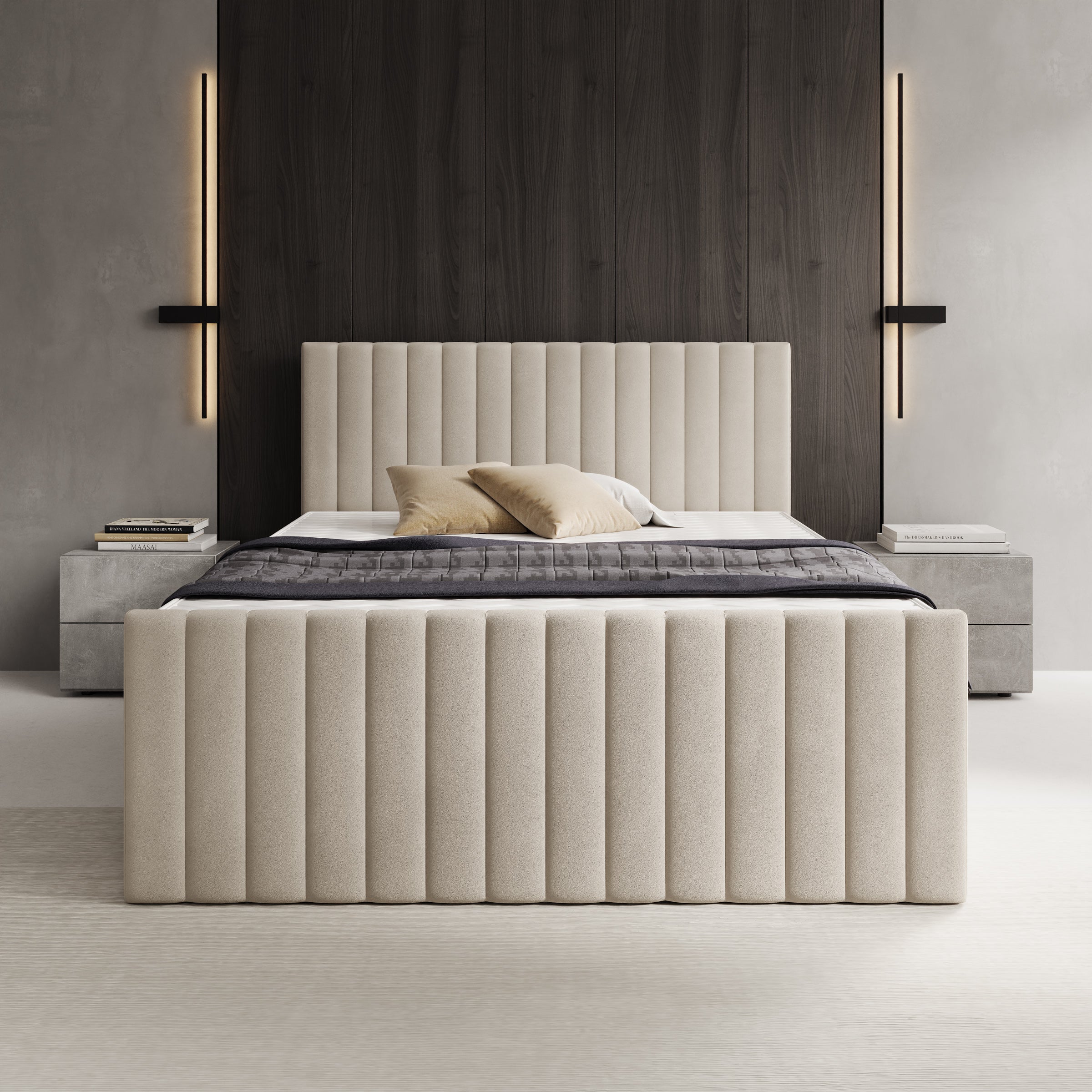 Tori - Boxspring met opbergruimte - Stof beige - 140x200 cm