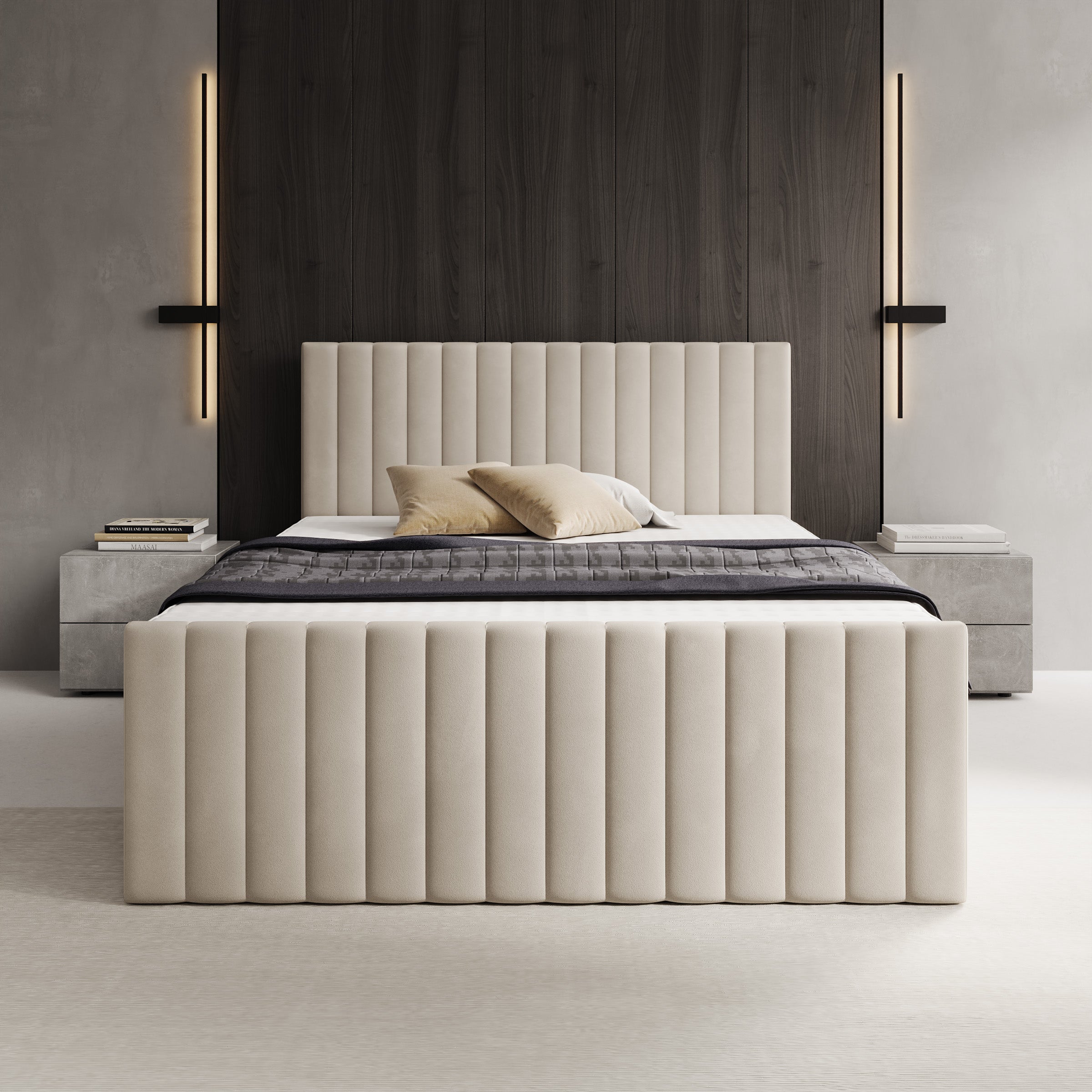 Tori - Boxspring met opbergruimte - Stof beige - 140x200 cm