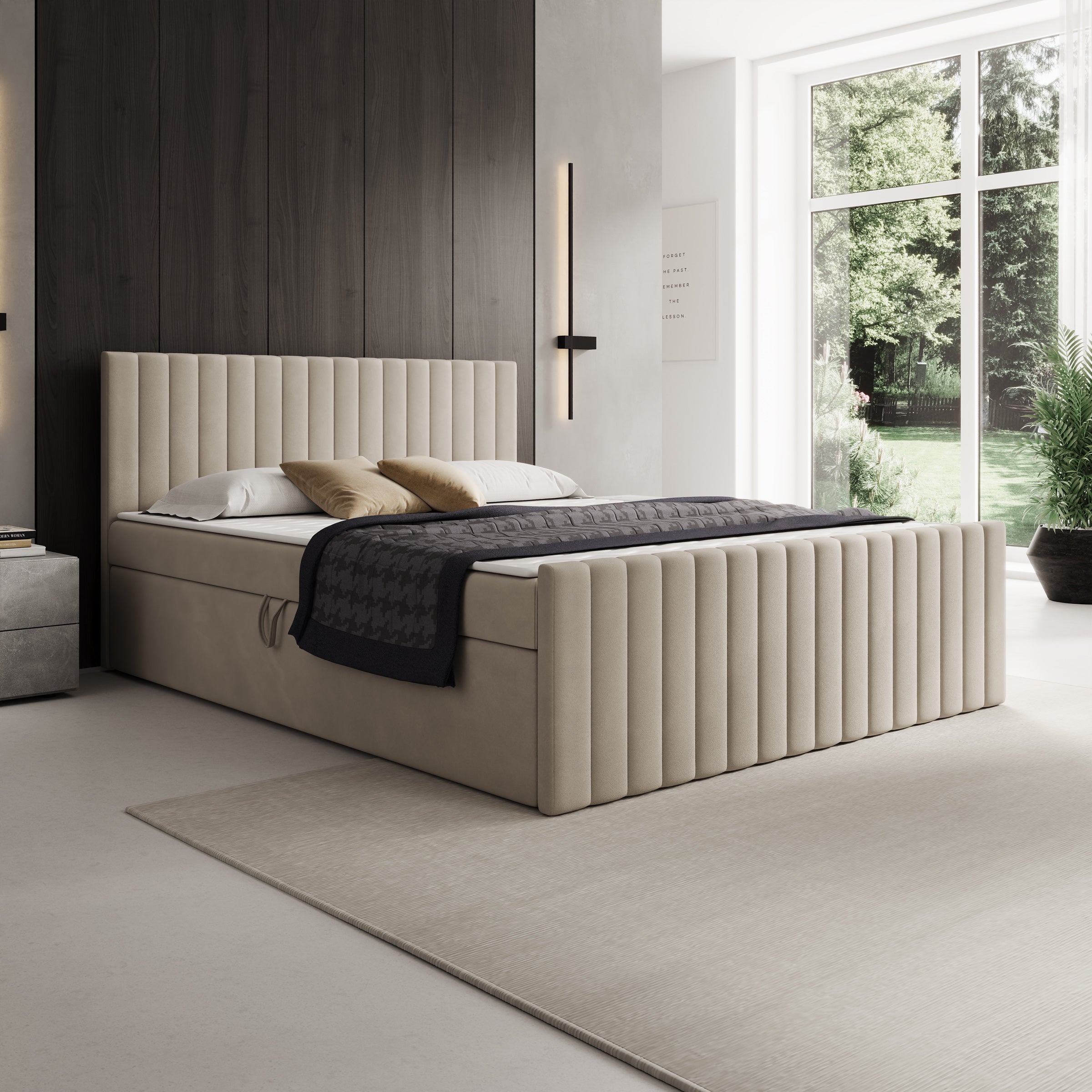 Tori - Boxspring met opbergruimte - Stof beige - 160x200 cm