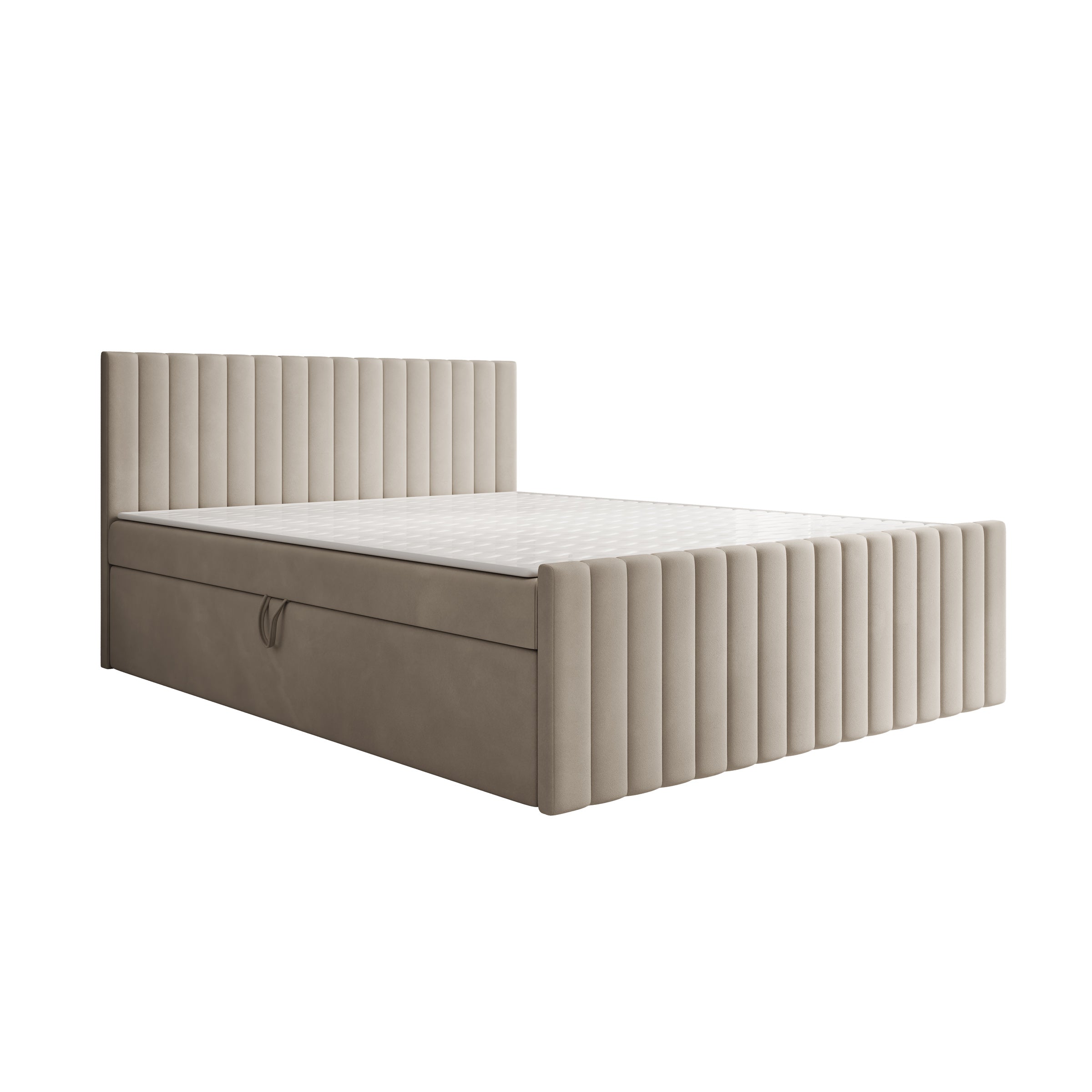 Tori - Boxspring met opbergruimte - Stof beige - 160x200 cm