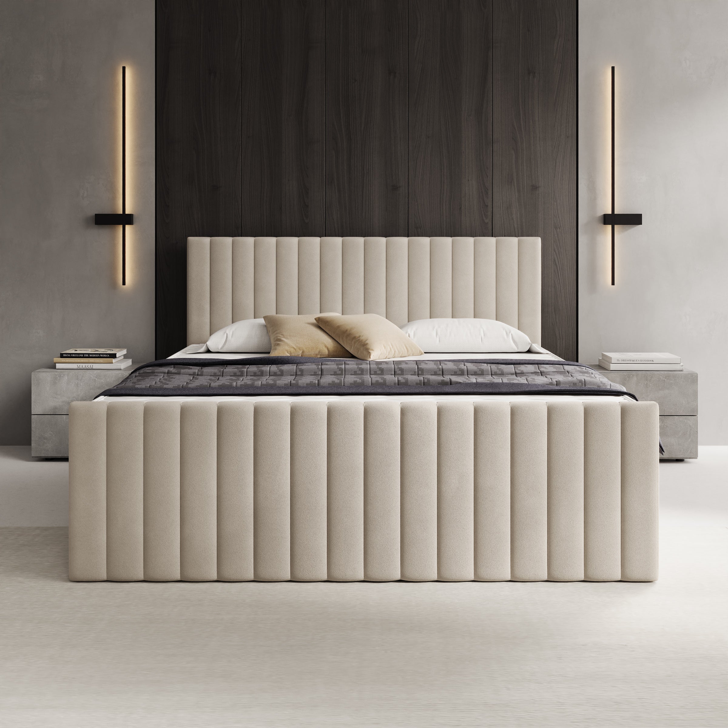Tori - Boxspring met opbergruimte - Stof beige - 160x200 cm