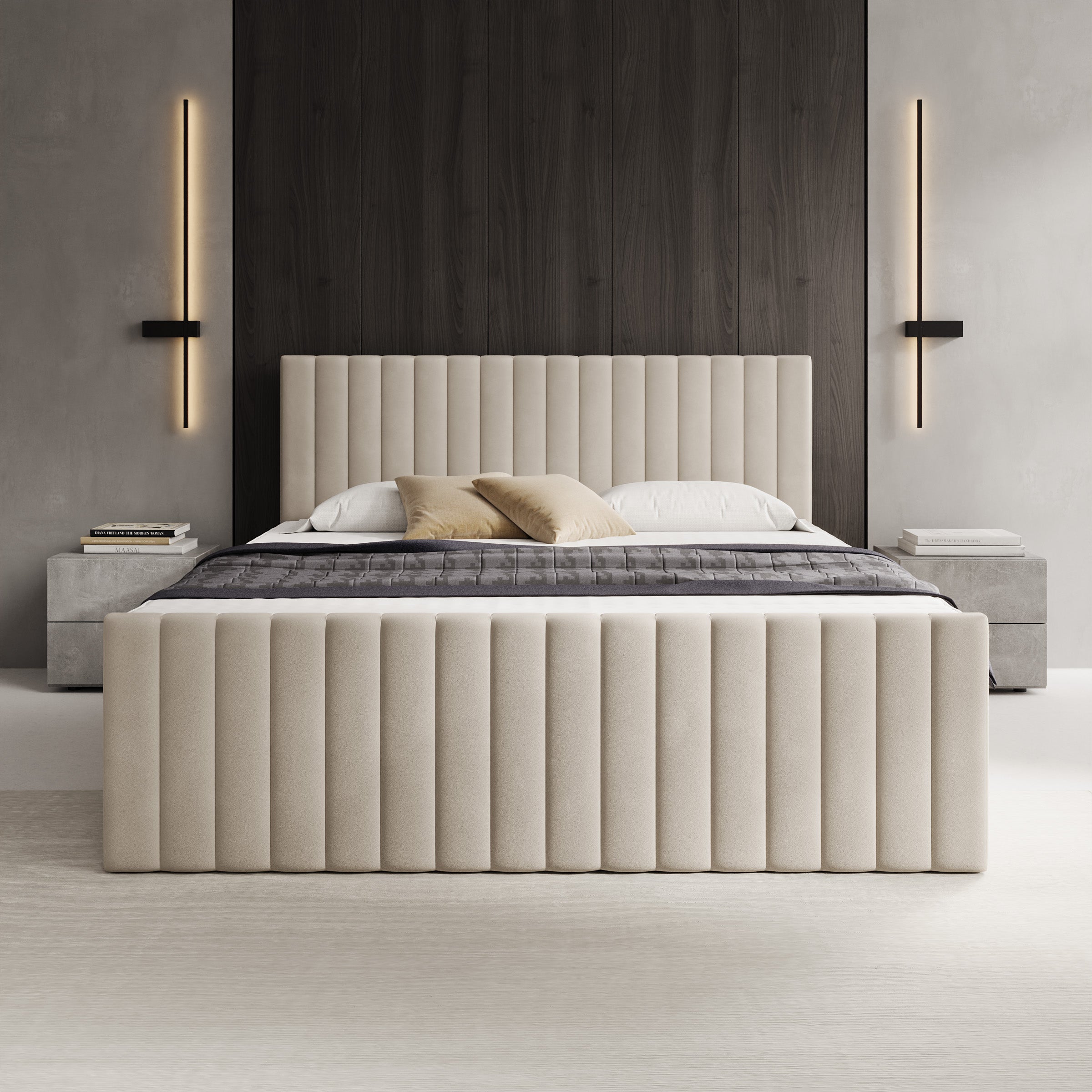 Tori - Boxspring met opbergruimte - Stof beige - 160x200 cm
