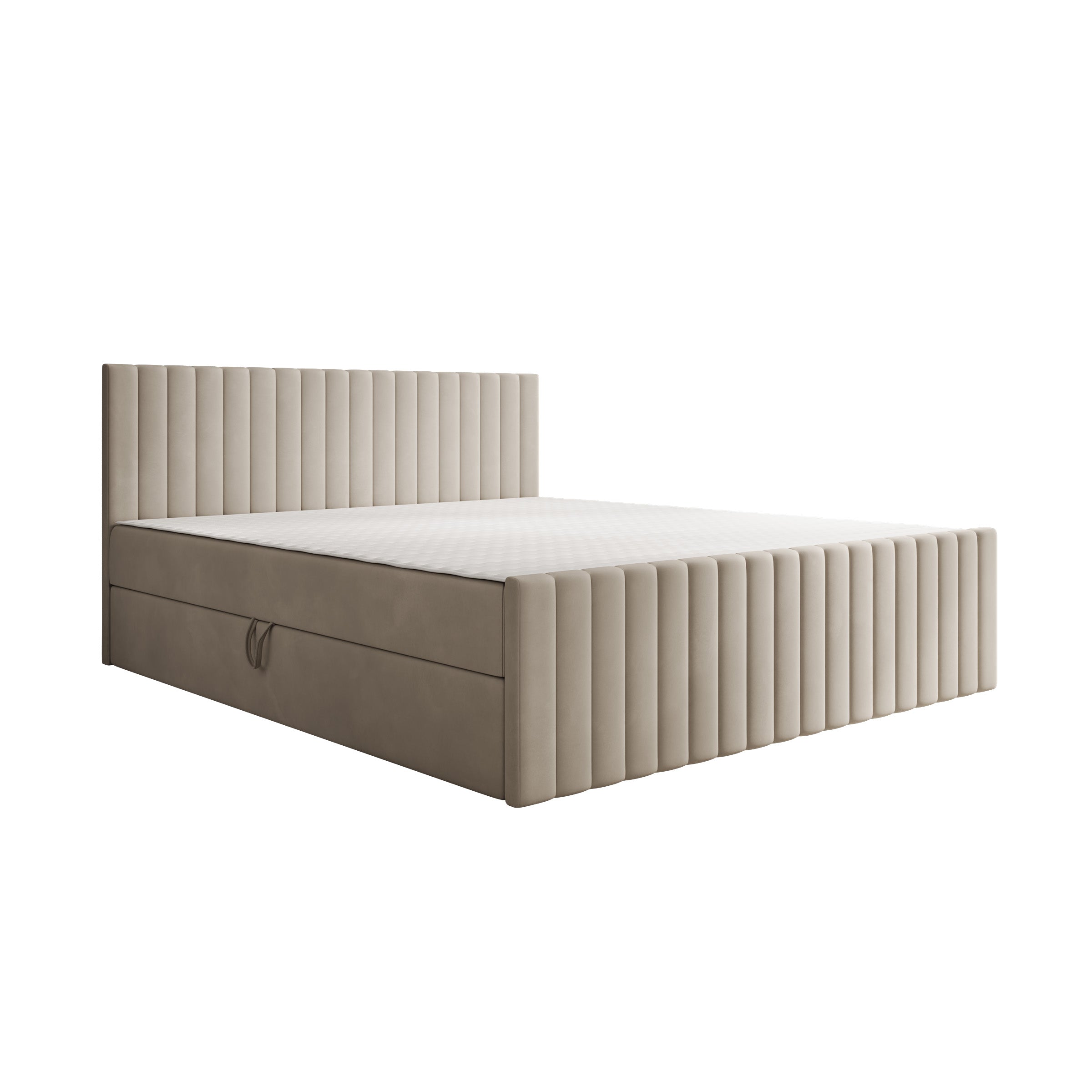 Tori - Boxspring met opbergruimte - Stof beige - 180x200 cm