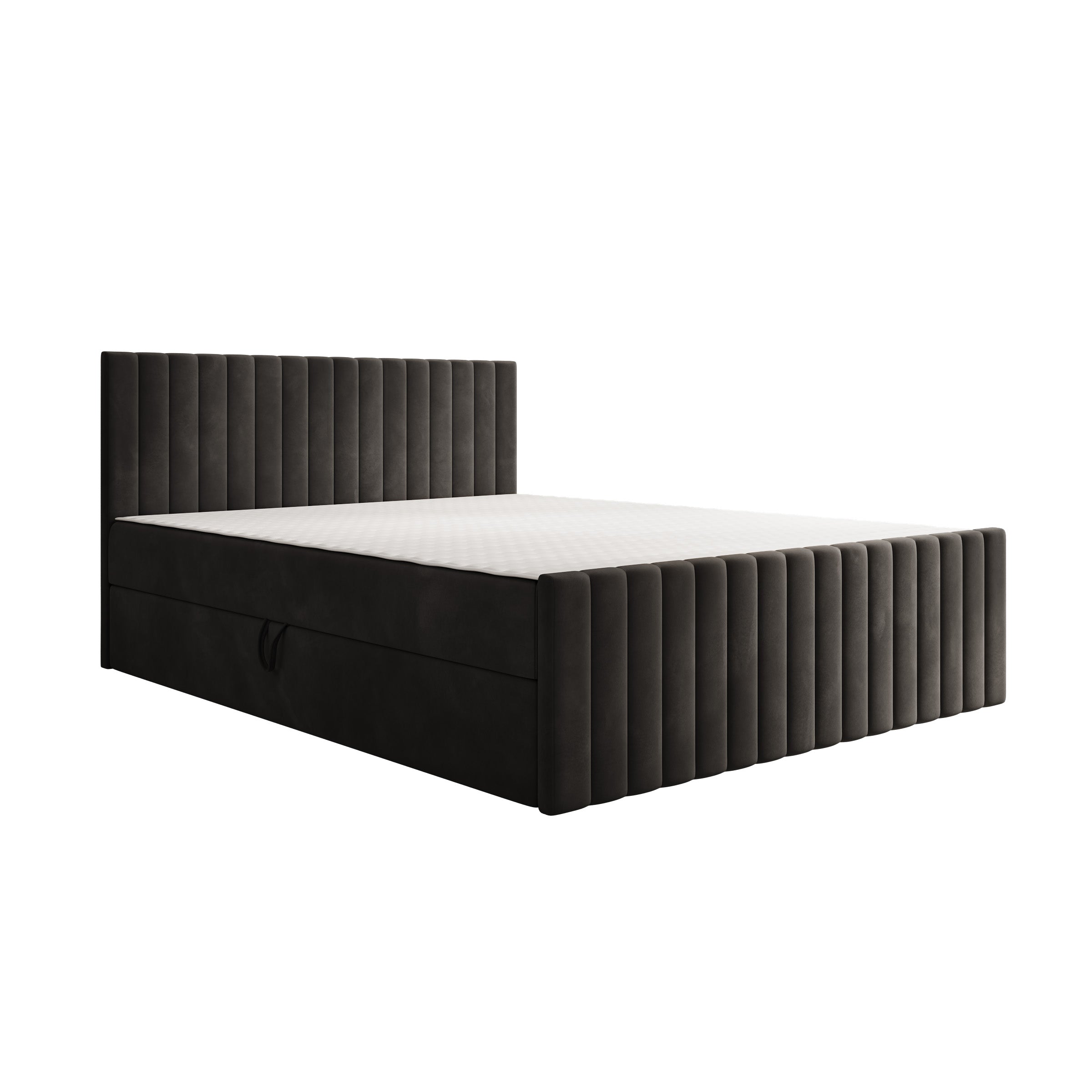 Tori - Boxspring met opbergruimte - Stof zwart - 160x200 cm