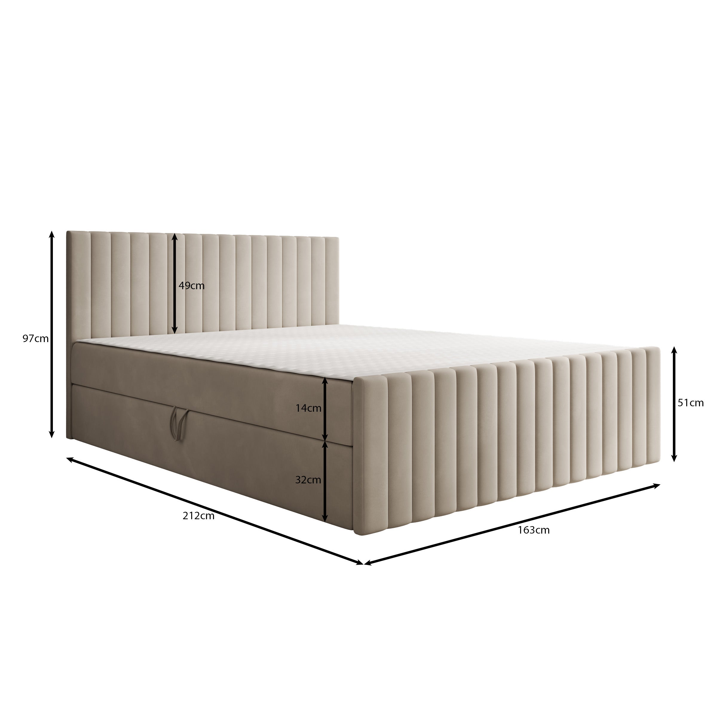 Tori - Boxspring met opbergruimte - Stof zwart - 160x200 cm